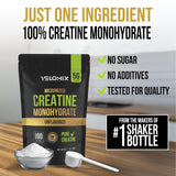Velomix creatina micronizada, mezcla en vaso: disolución rápida sin grumos.