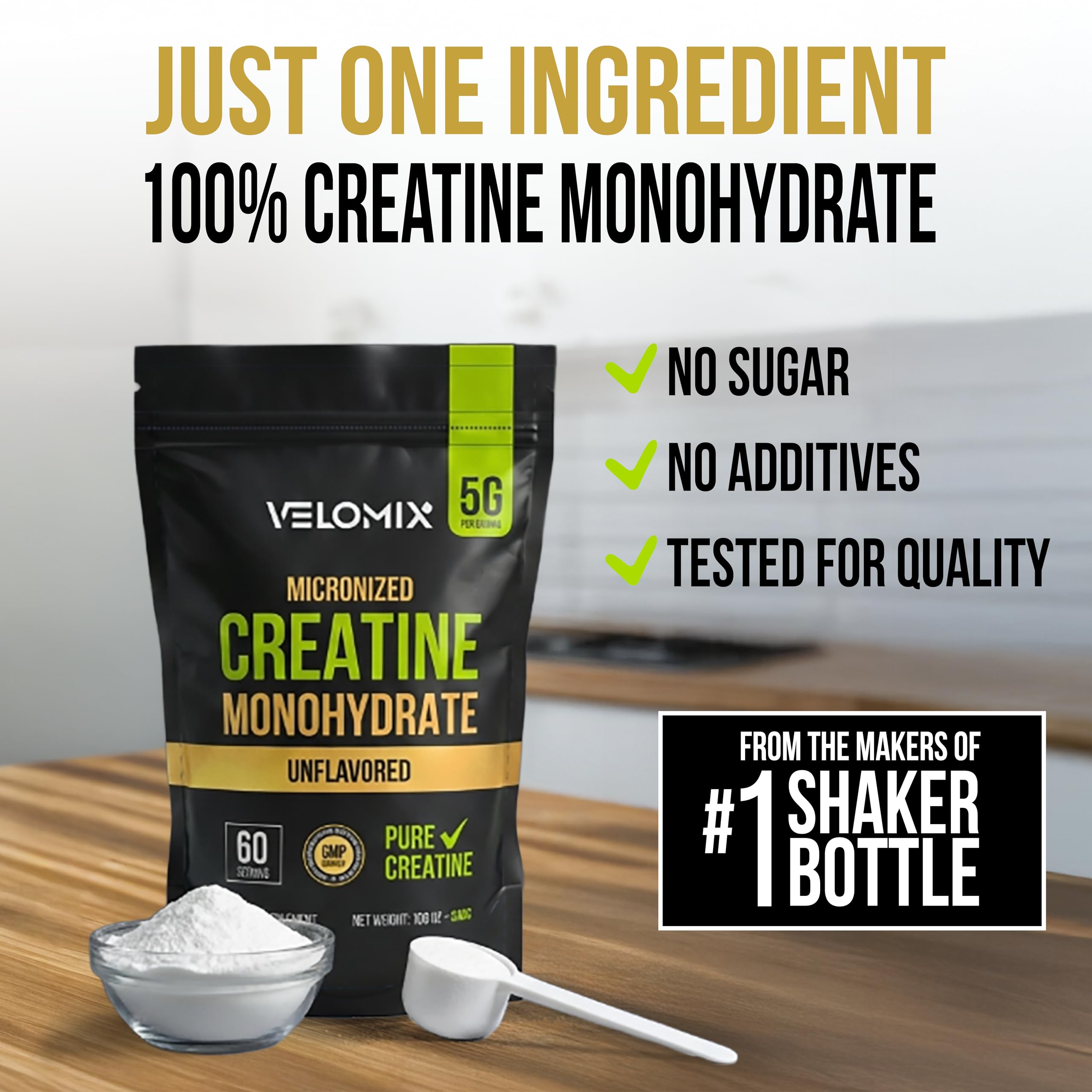 Velomix creatina monohidratada sin sabor para bebidas