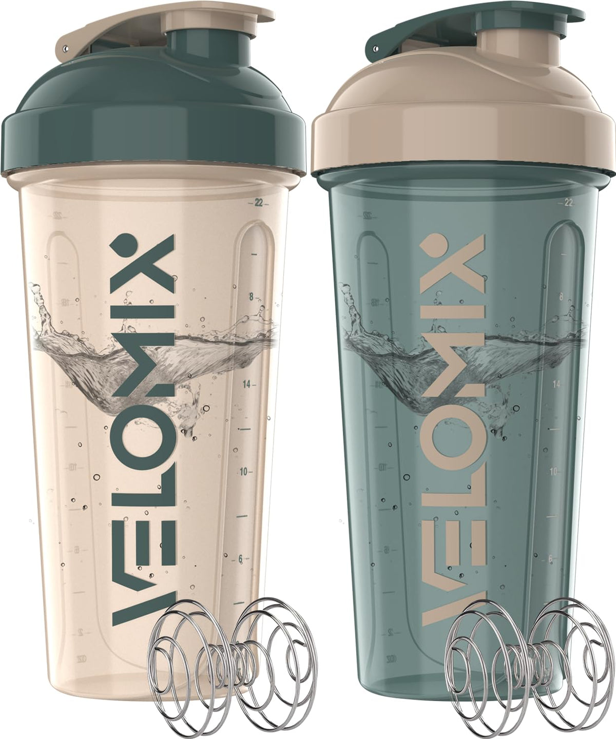 Velomix dúo de botellas de proteína 28 onzas en azul y beige para entrenar