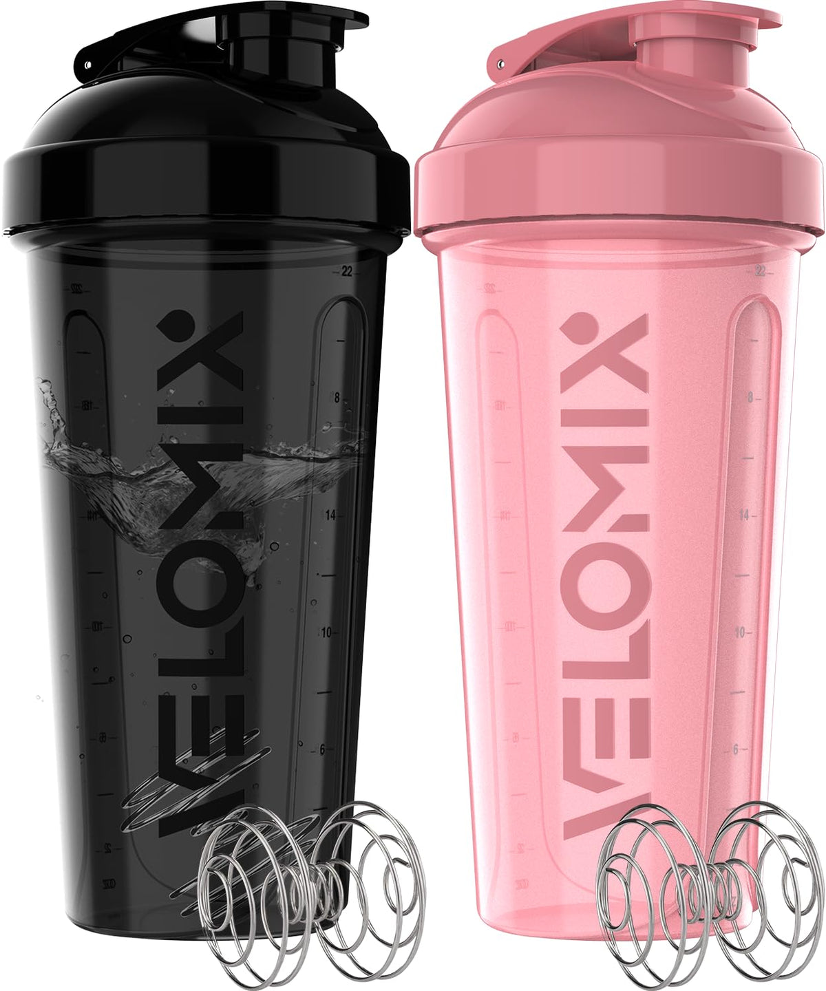 Velomix pack de botellas de 28 oz en rosa y negro para batidos.
