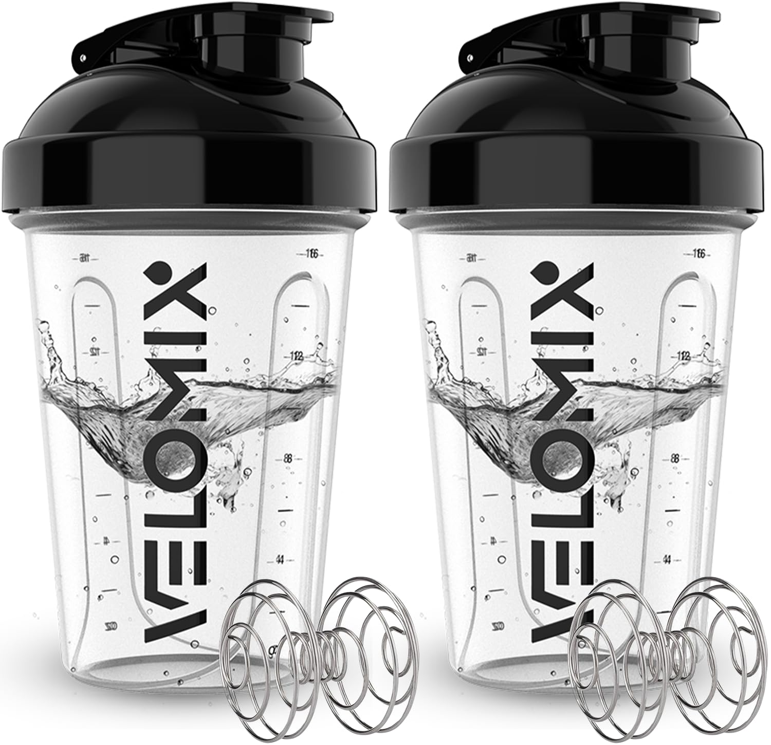 VELOMIX pack de botellas 20 oz con batidor de alambre para proteínas, lista para mezclar