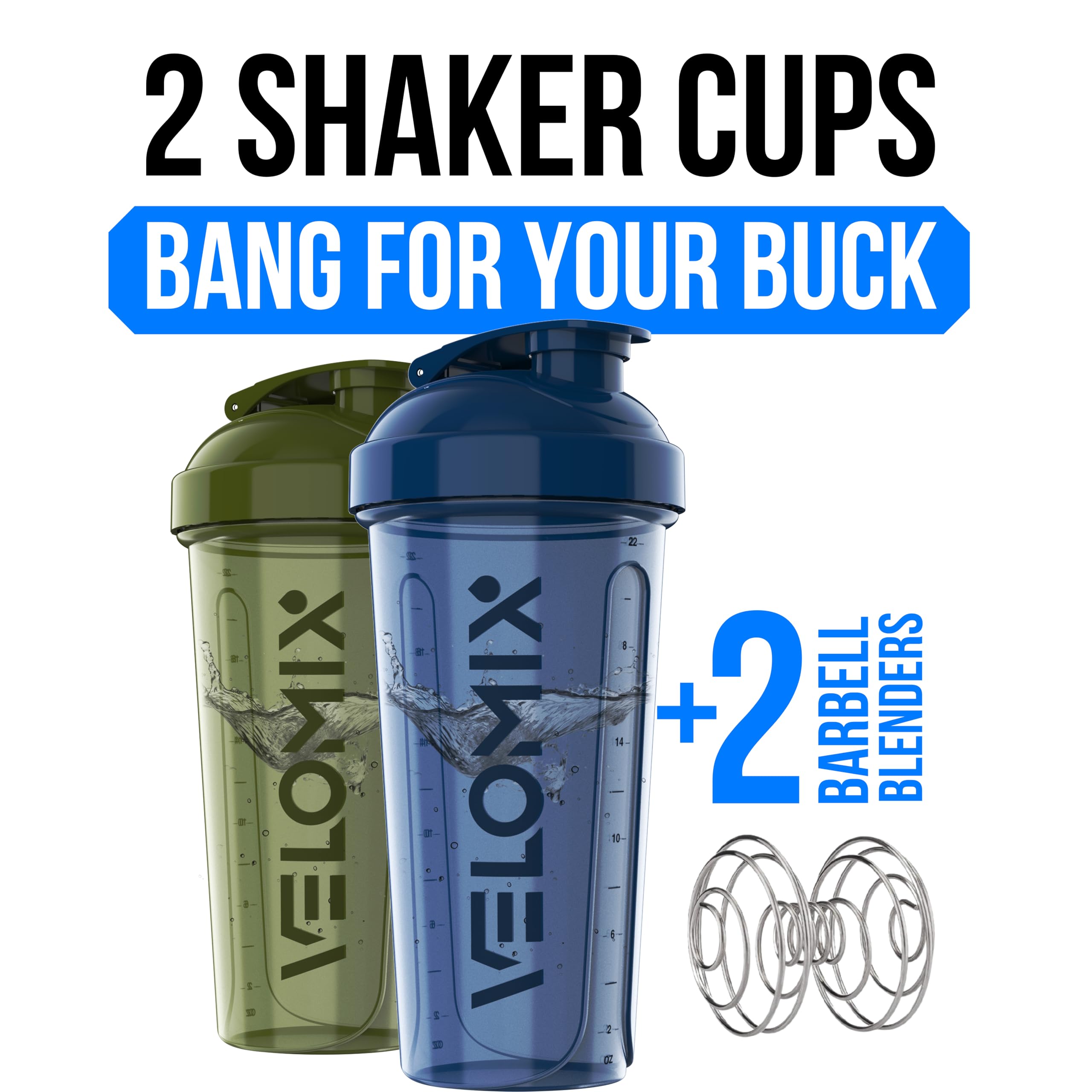 Velomix pack dos botellas 28 onzas azul, perfecta para mezclas rápidas.