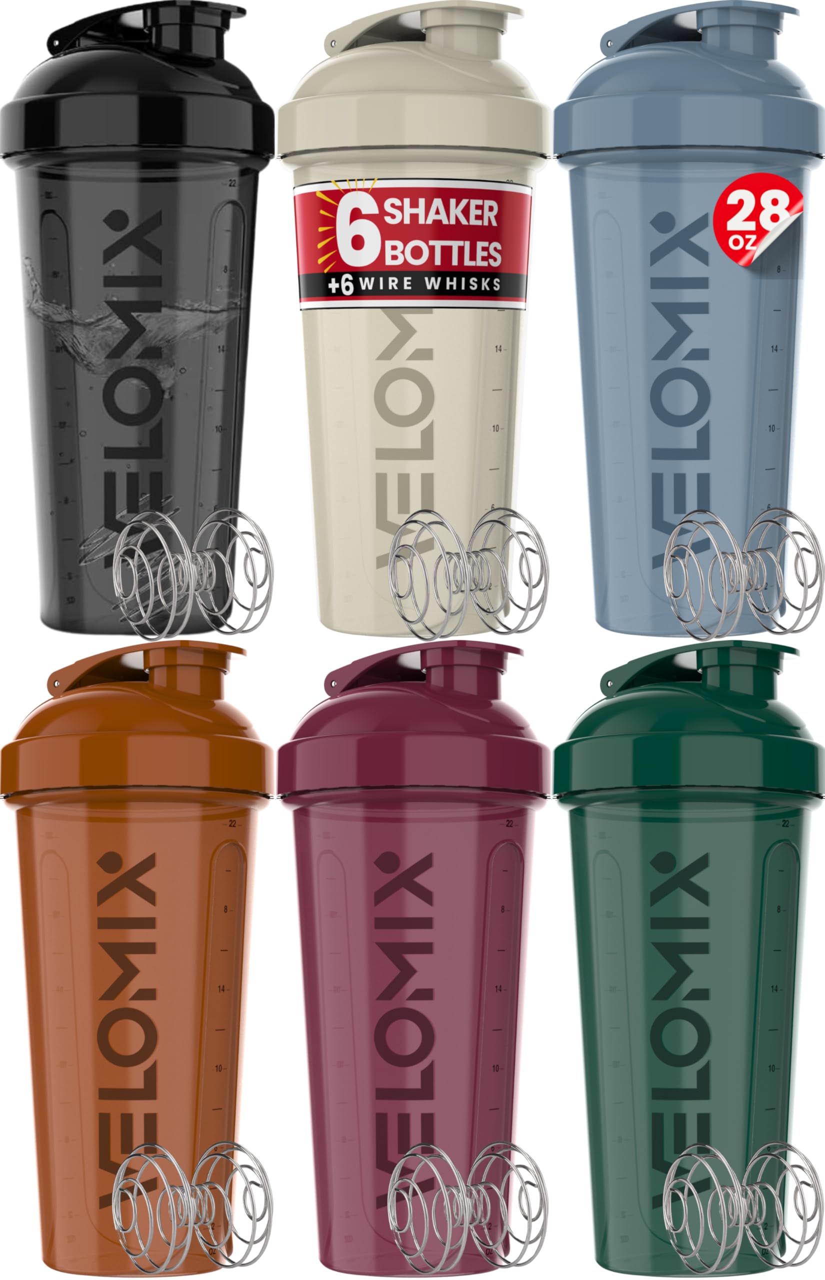 VELOMIX Pack de 6 botellas 28oz en tono tierra a prueba de fugas para entrenamiento diario.