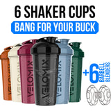 VELOMIX Pack de 6 botellas 28oz tono tierra con batidor de alambre para mezclas uniformes.