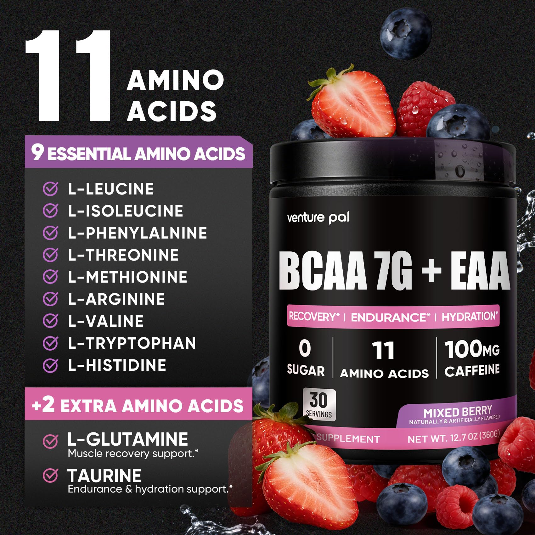 Venture Pal BCAA EAA ingredientes clave para soporte muscular