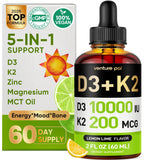 Venture Pal, bote vitamina D3-K2, posible apoyo para huesos y dientes.