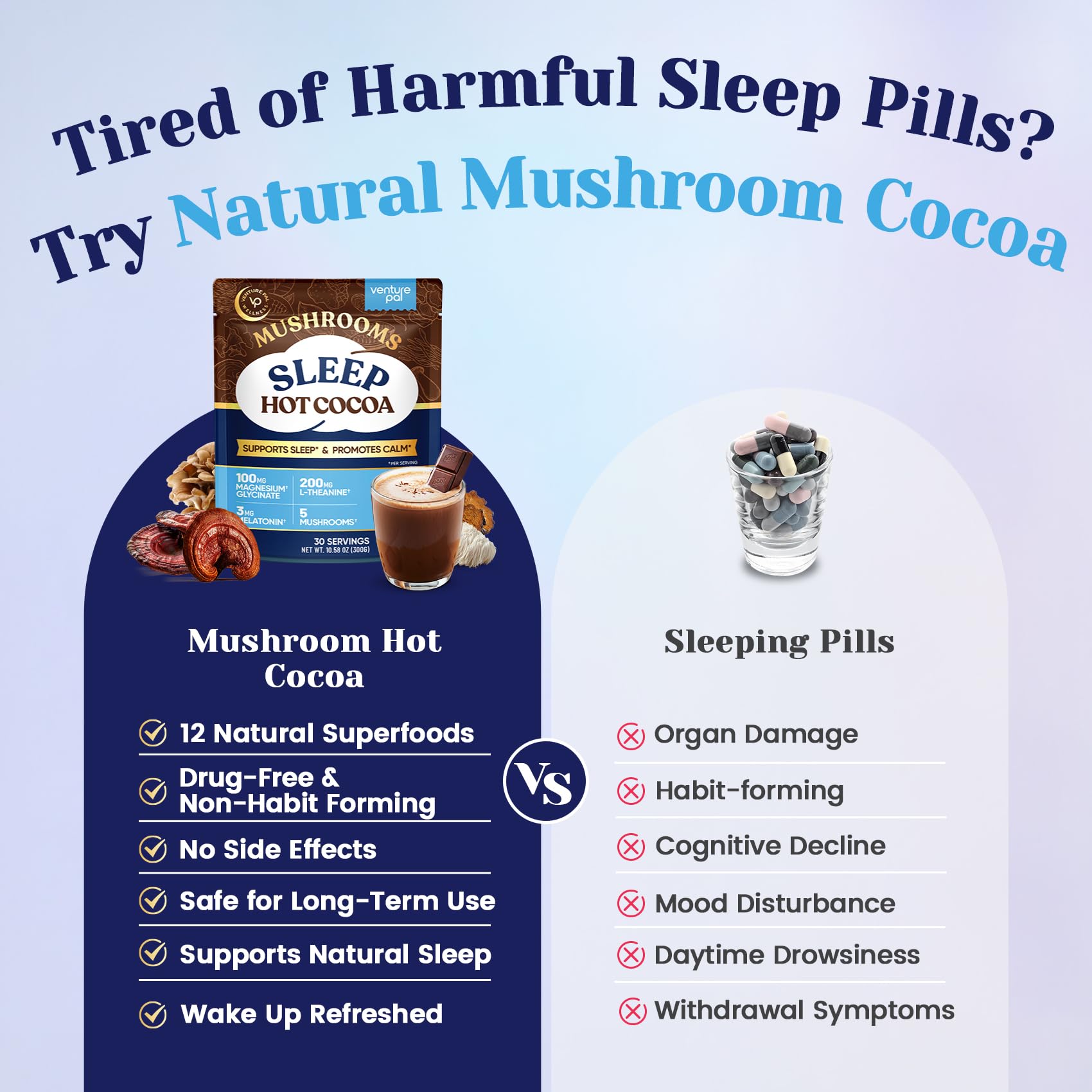 Venture Pal Cacao de Setas: textura cremosa en bebida caliente