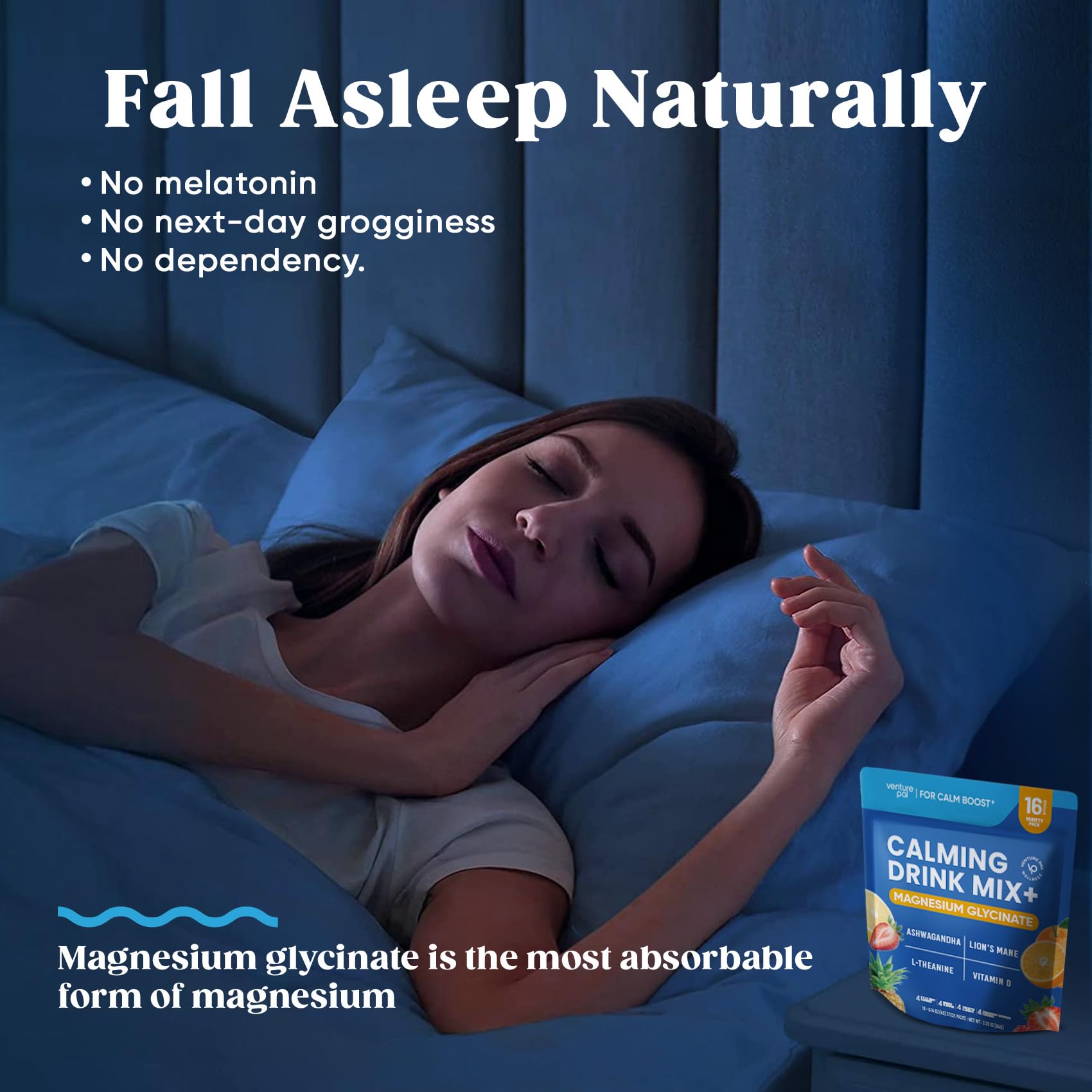 Venture Pal Calm Drink Mix ritual nocturno para mejorar el descanso.