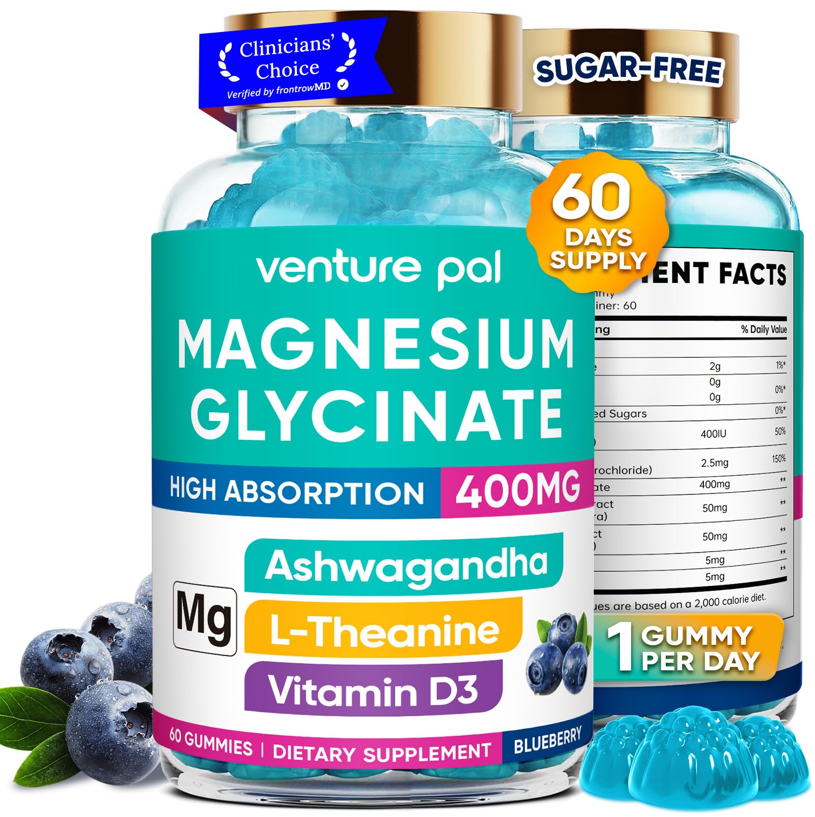 Gomitas Venture Pal Magnesio 400 mg con ashwagandha y L-teanina para calma.