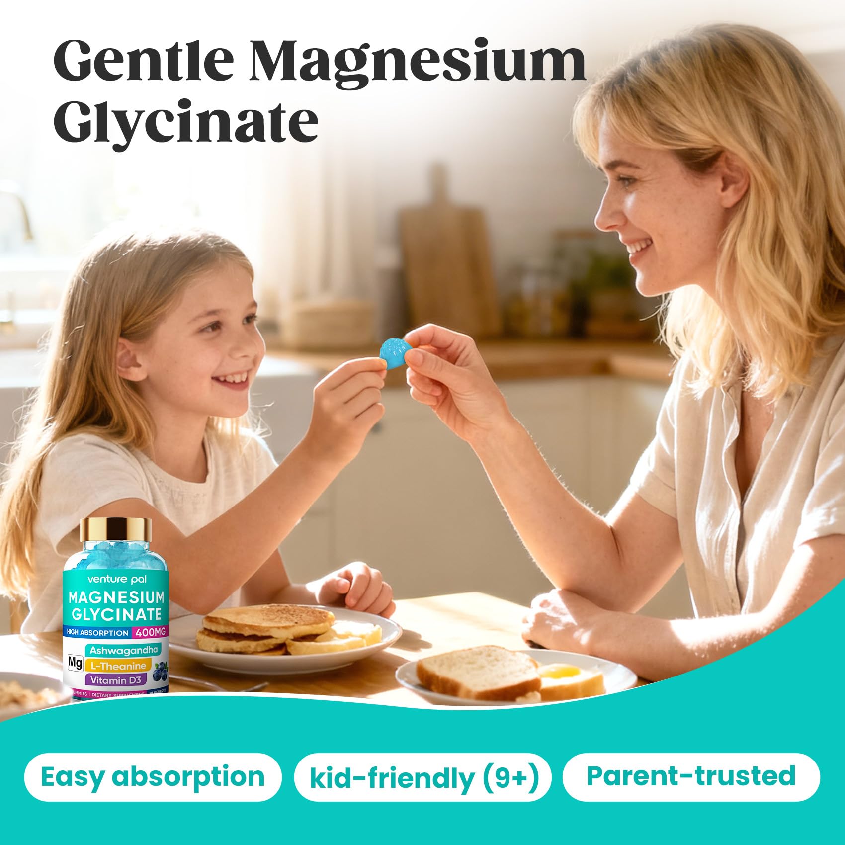 Gomitas sin azúcar Venture Pal Magnesio 400 mg para uso diario.