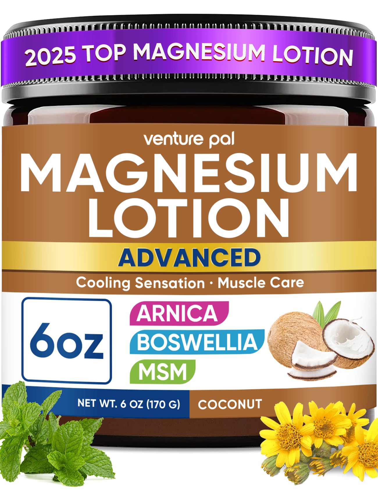 Venture Pal loción magnesio arnica en frasco para uso diario