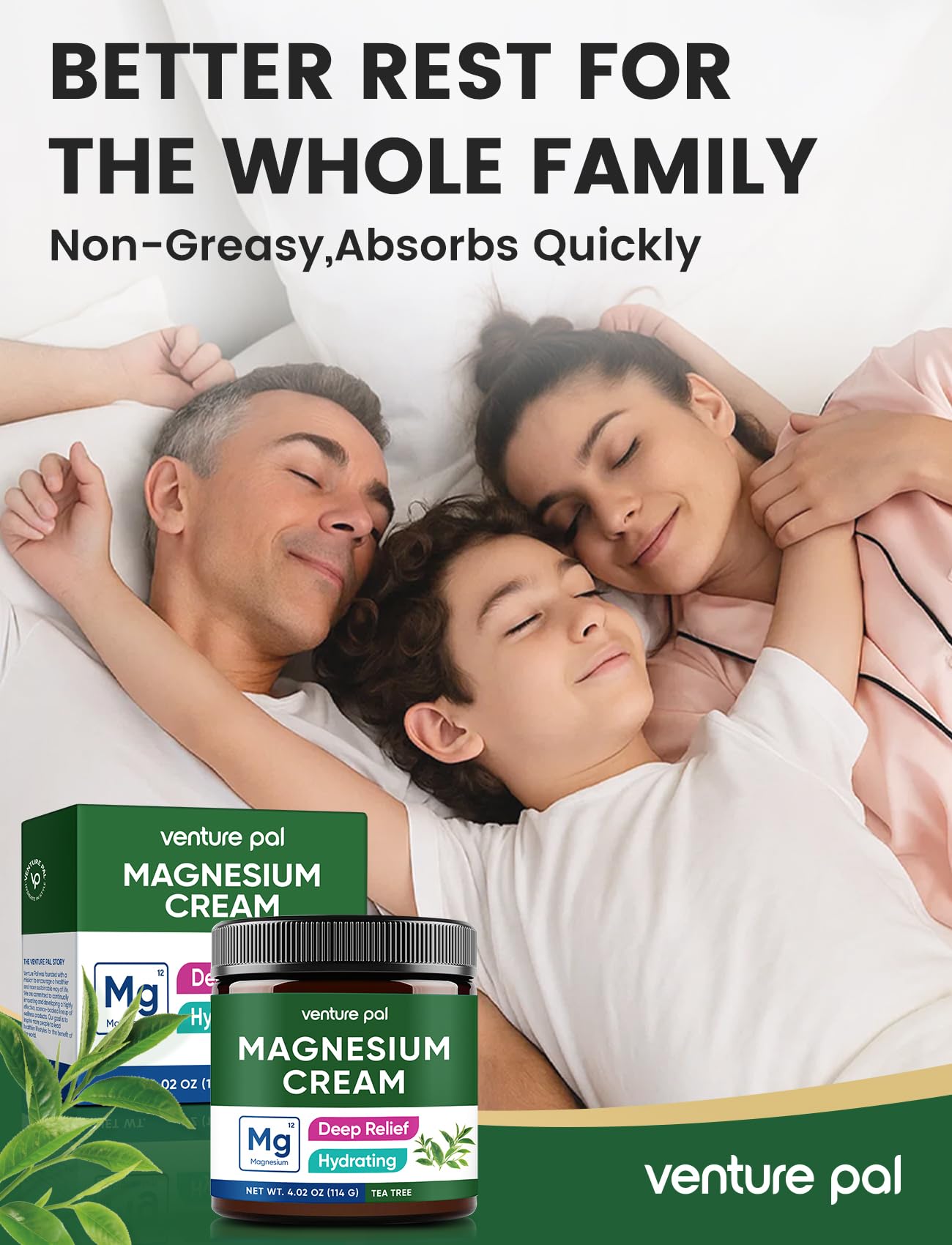 Venture Pal Loción de magnesio: textura de absorción rápida para piel suave.