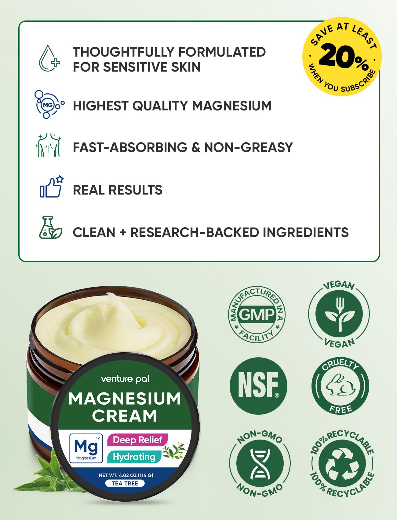 Venture Pal Loción de magnesio: vitamina E protege la piel.