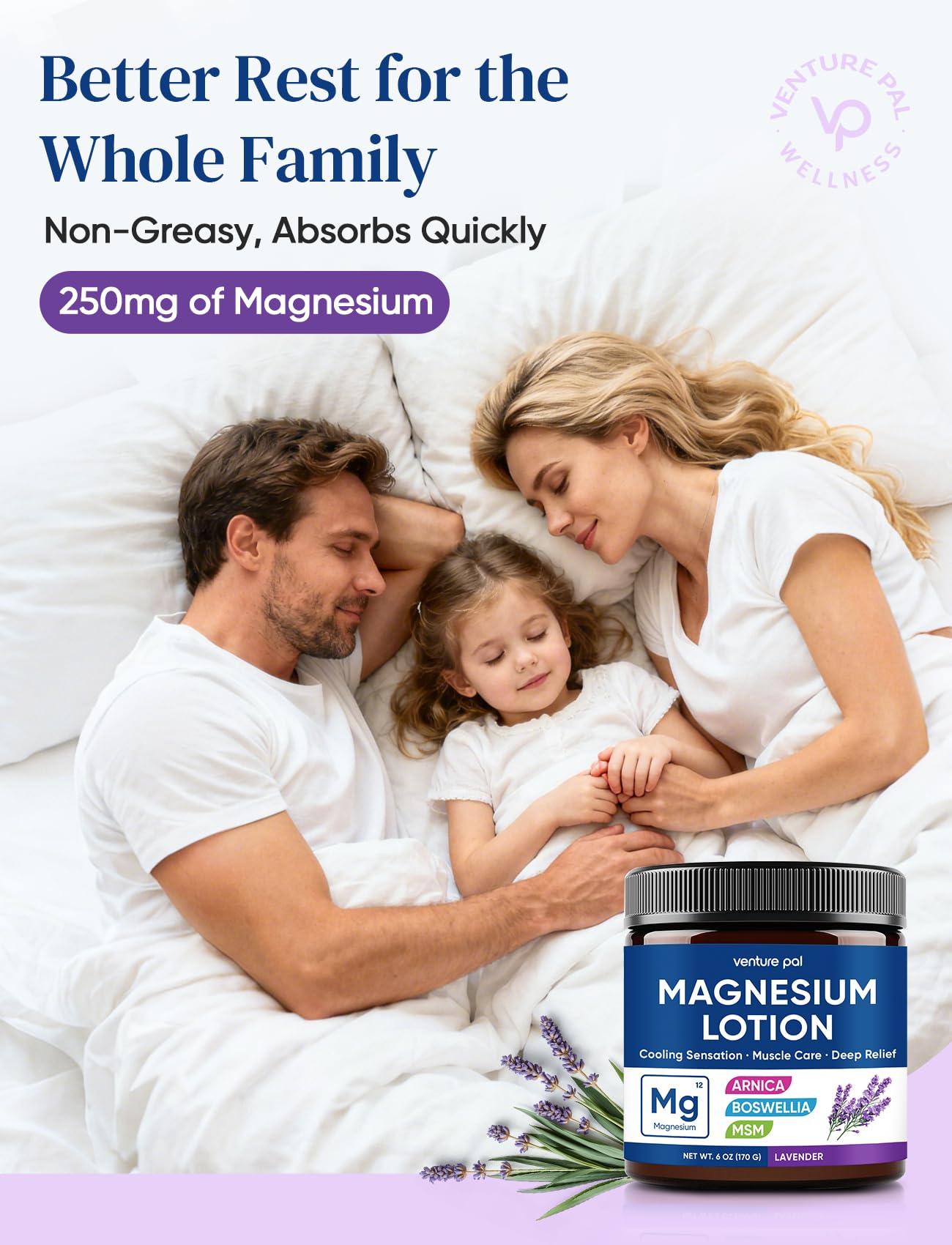 Loción de magnesio Venture Pal con aceite de almendra y vitamina E.