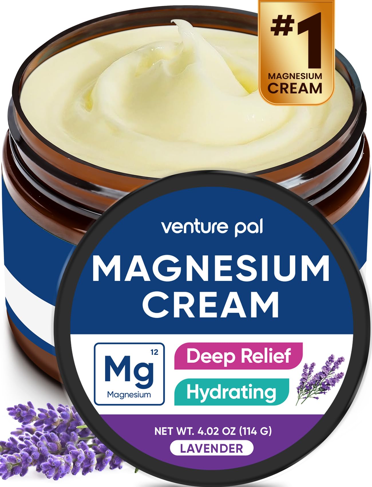 Venture Pal Loción Magnesium Botella destapada facilita aplicación diaria suave.