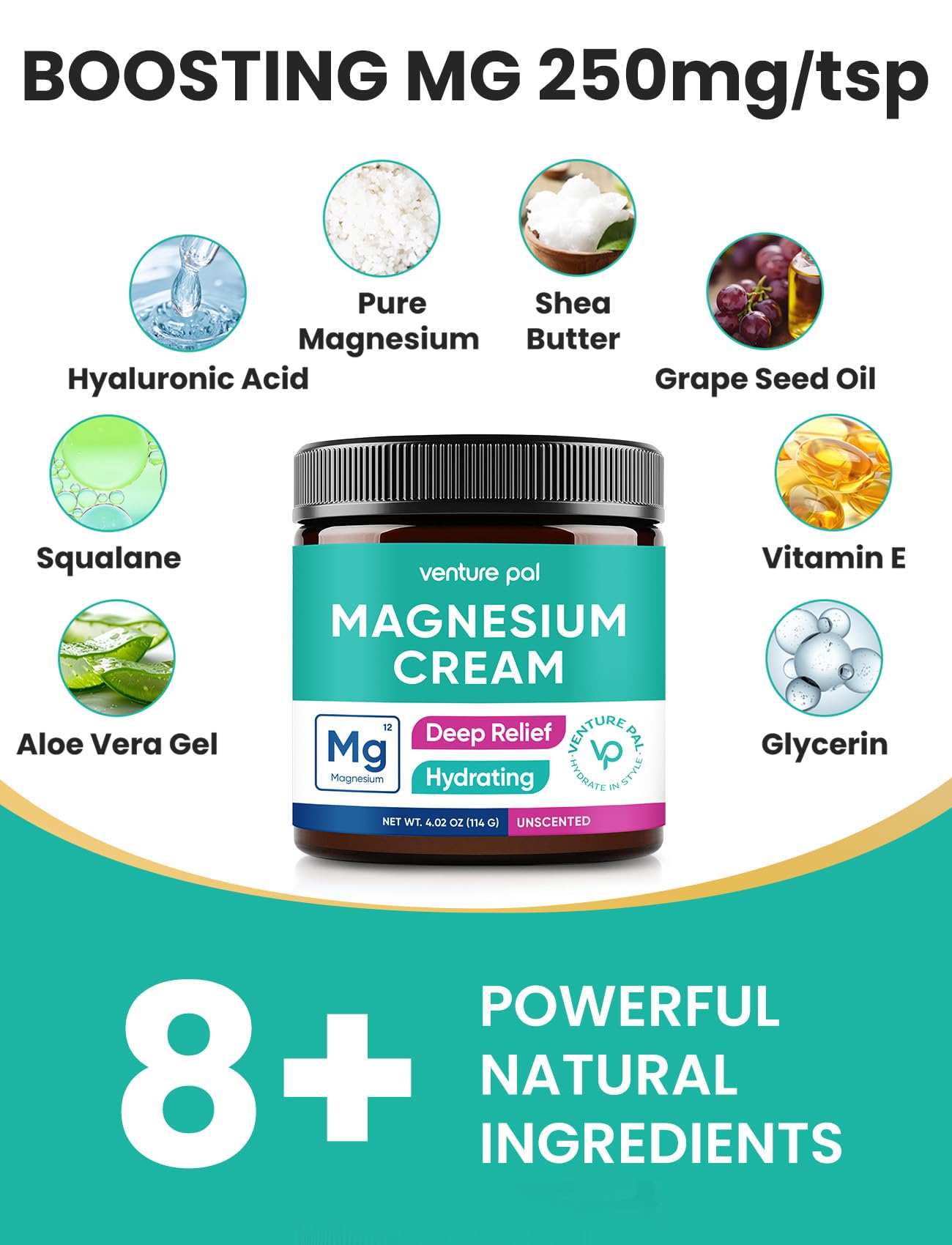 Venture Pal Magnesium Lotion: frasco sin grasa, ideal para uso nocturno.