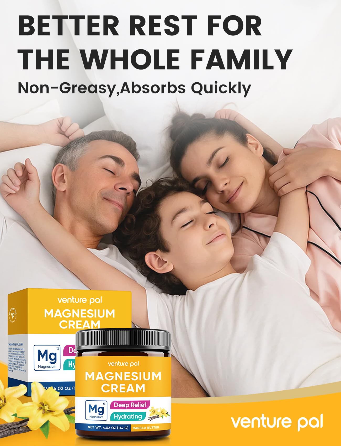 Venture Pal loción de magnesio, textura ligera que se absorbe sin grasa.