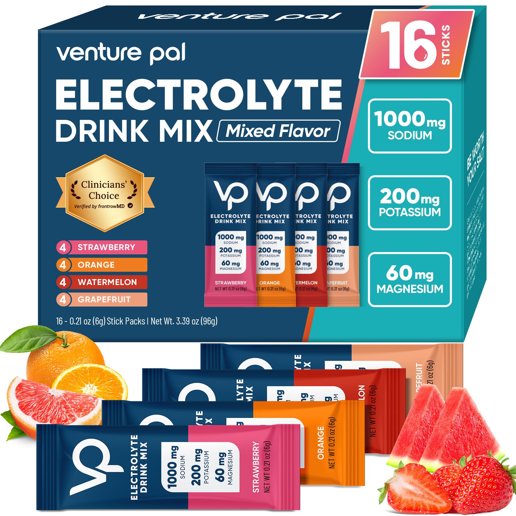 Venture Pal Polvo de electrolito frente: hidratación eficiente durante entrenamientos.