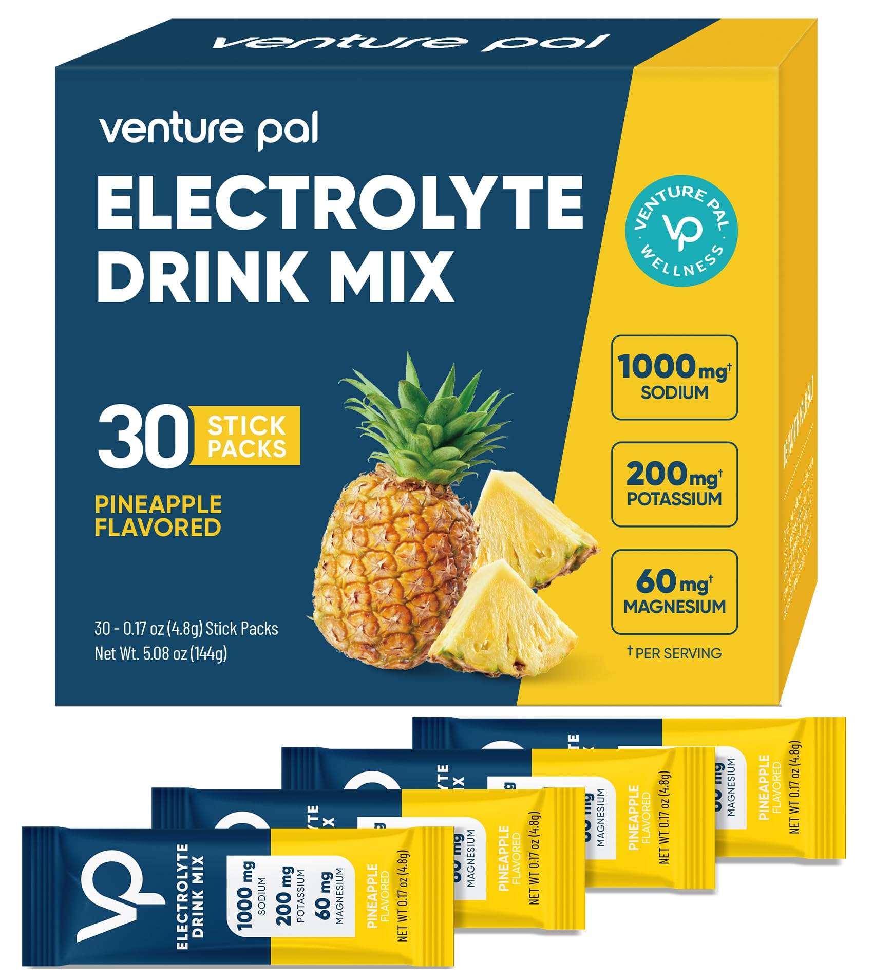 Venture Pal polvo electrolitos de alto sodio para hidratar tras entrenamiento intenso.