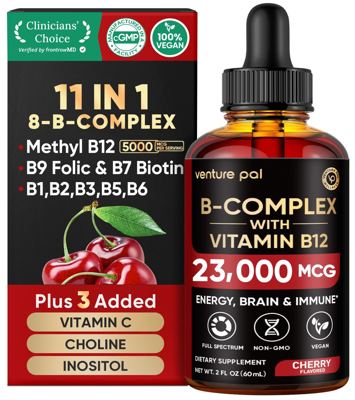 Venture Pal Vitamina B Complex líquida en botella, apoyo al metabolismo diario.