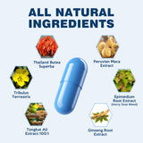 VEPEMVA ingredientes naturales: Butea Superba, Tribulus y Maca para vitalidad.
