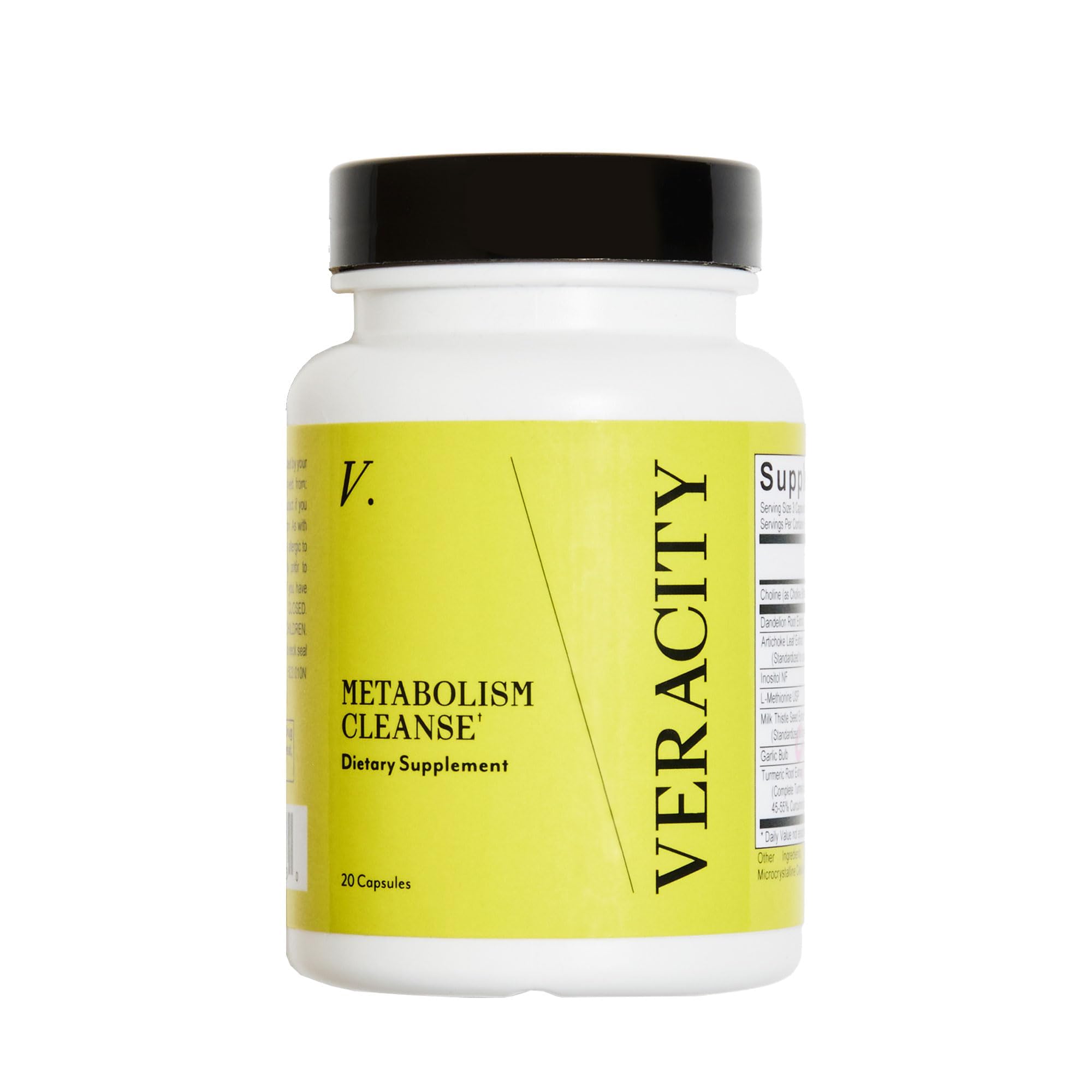 Veracity Metabolism Cleanse botella en detalle para desintoxicación suave y digestión óptima