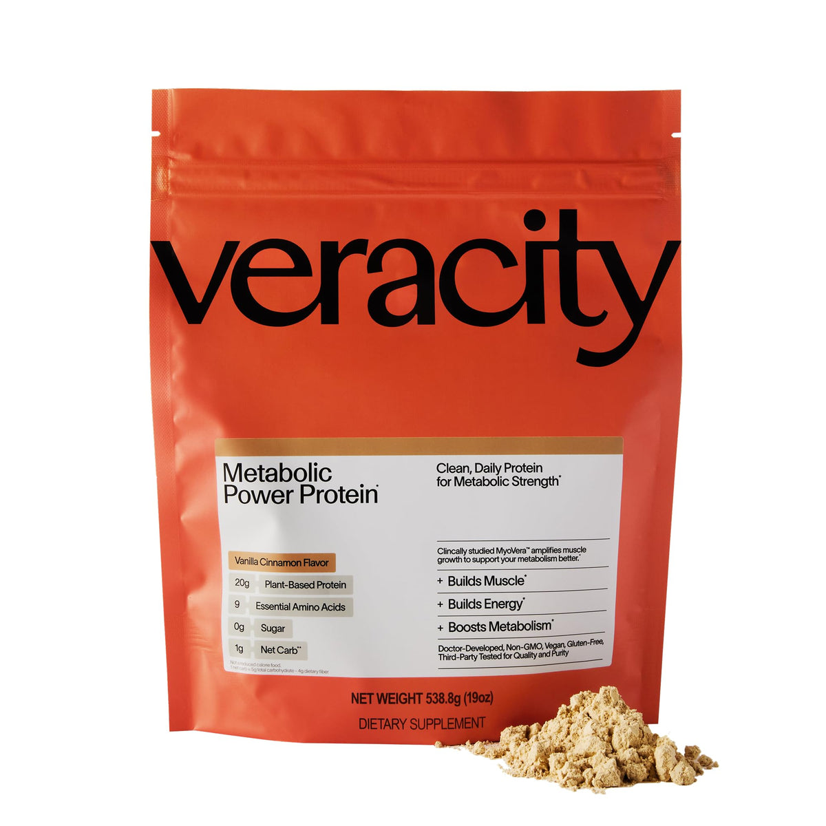 VERACITY SELFCARE Proteína vegetal vainilla canela en bote para desayunos energéticos