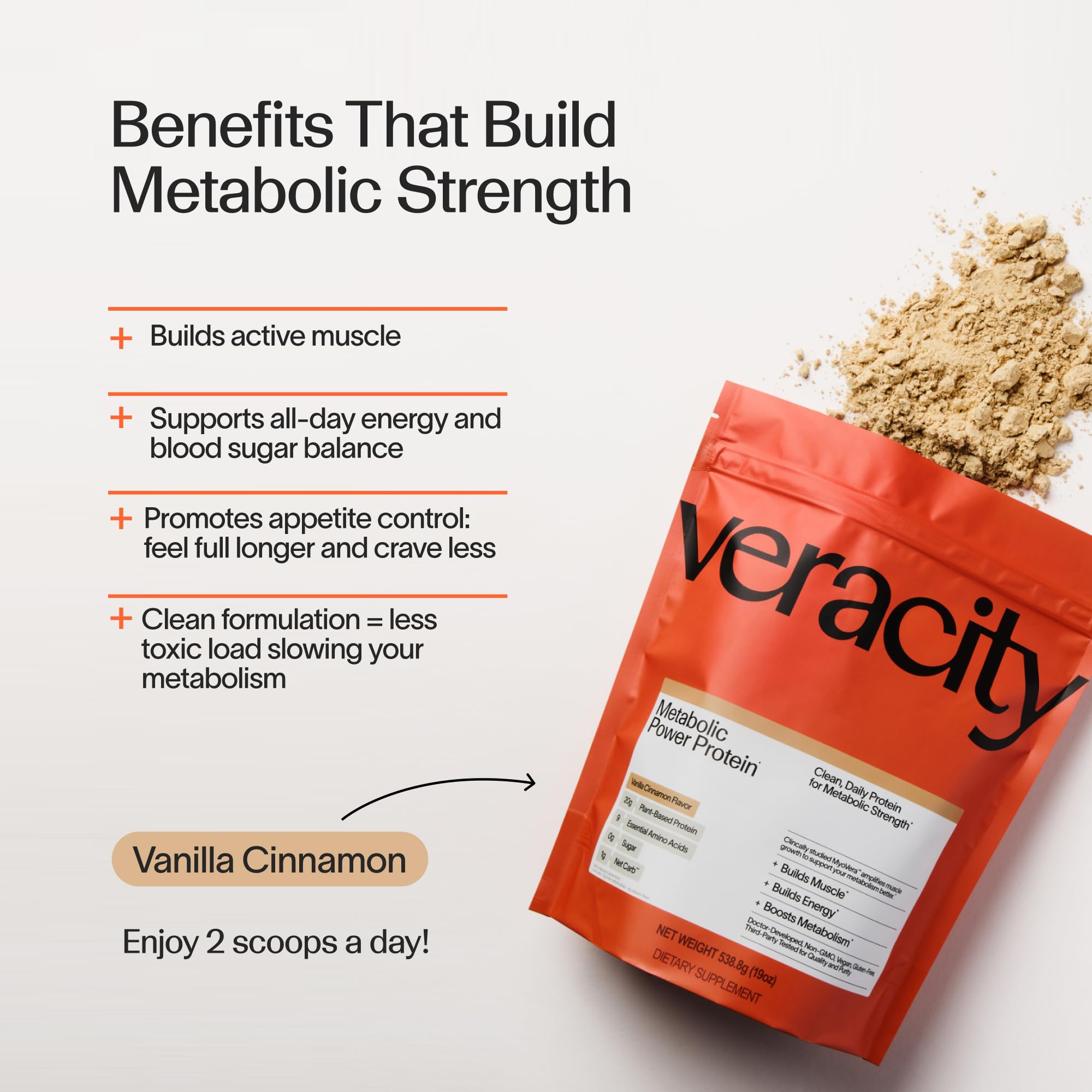 VERACITY SELFCARE Proteína vegetal vainilla canela, mezcla suave para entrenamientos