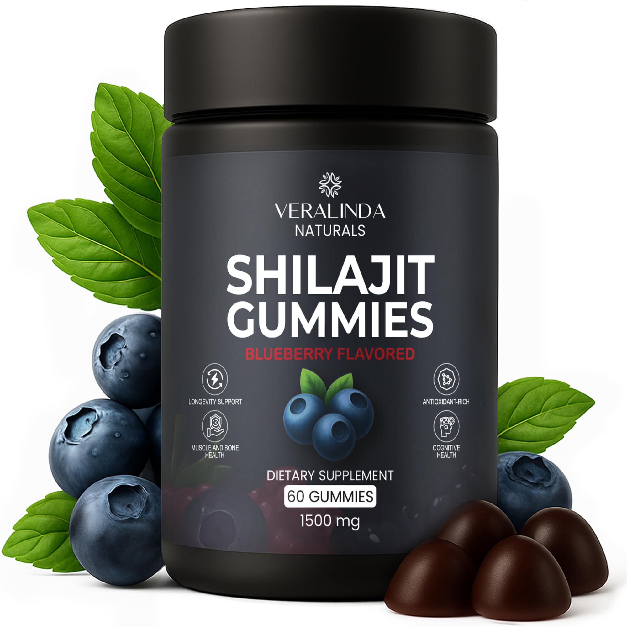 Veralinda Naturals gomitas Shilajit en bote para energía natural diaria