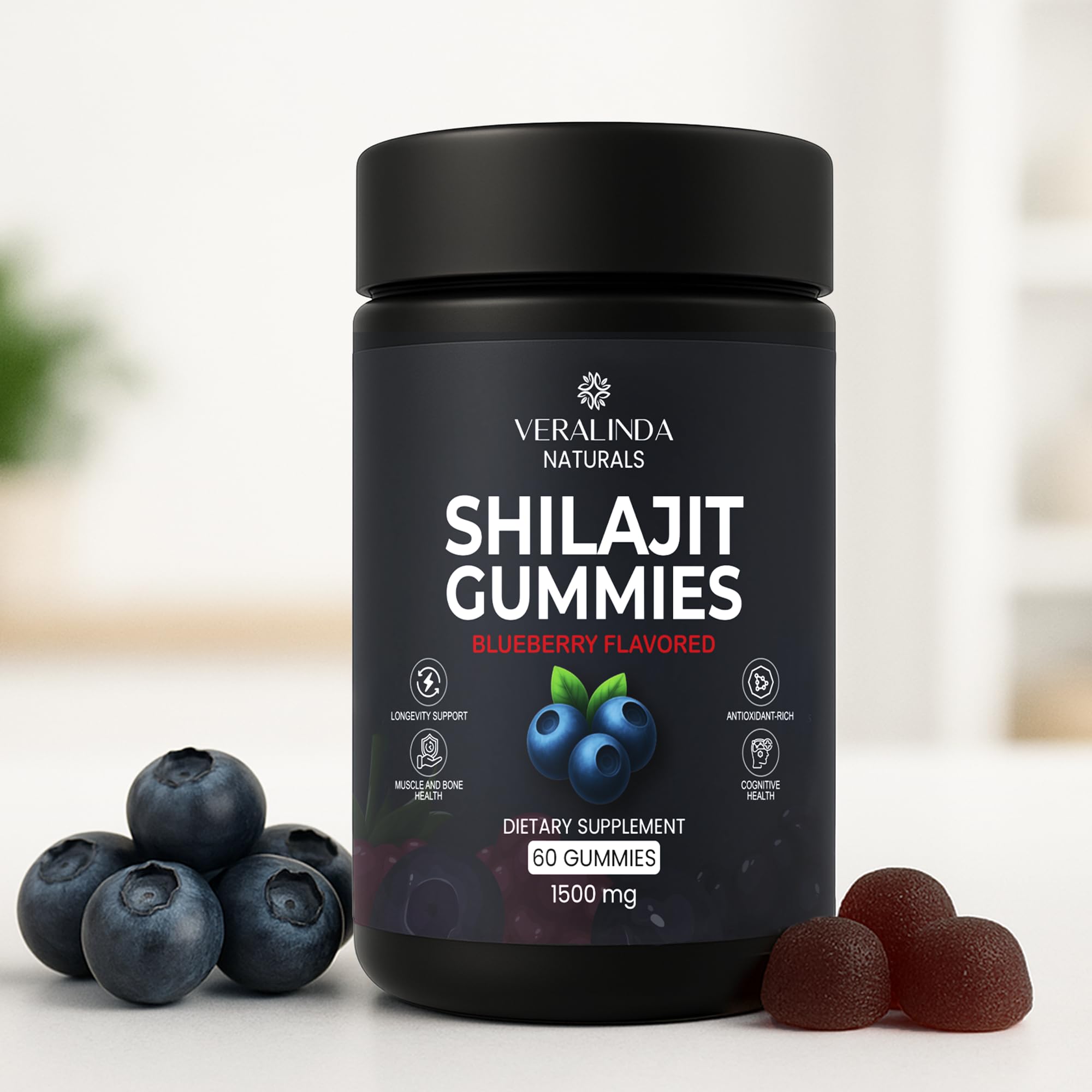 Envase reciclable de Veralinda Naturals Shilajit gomitas, opción sostenible