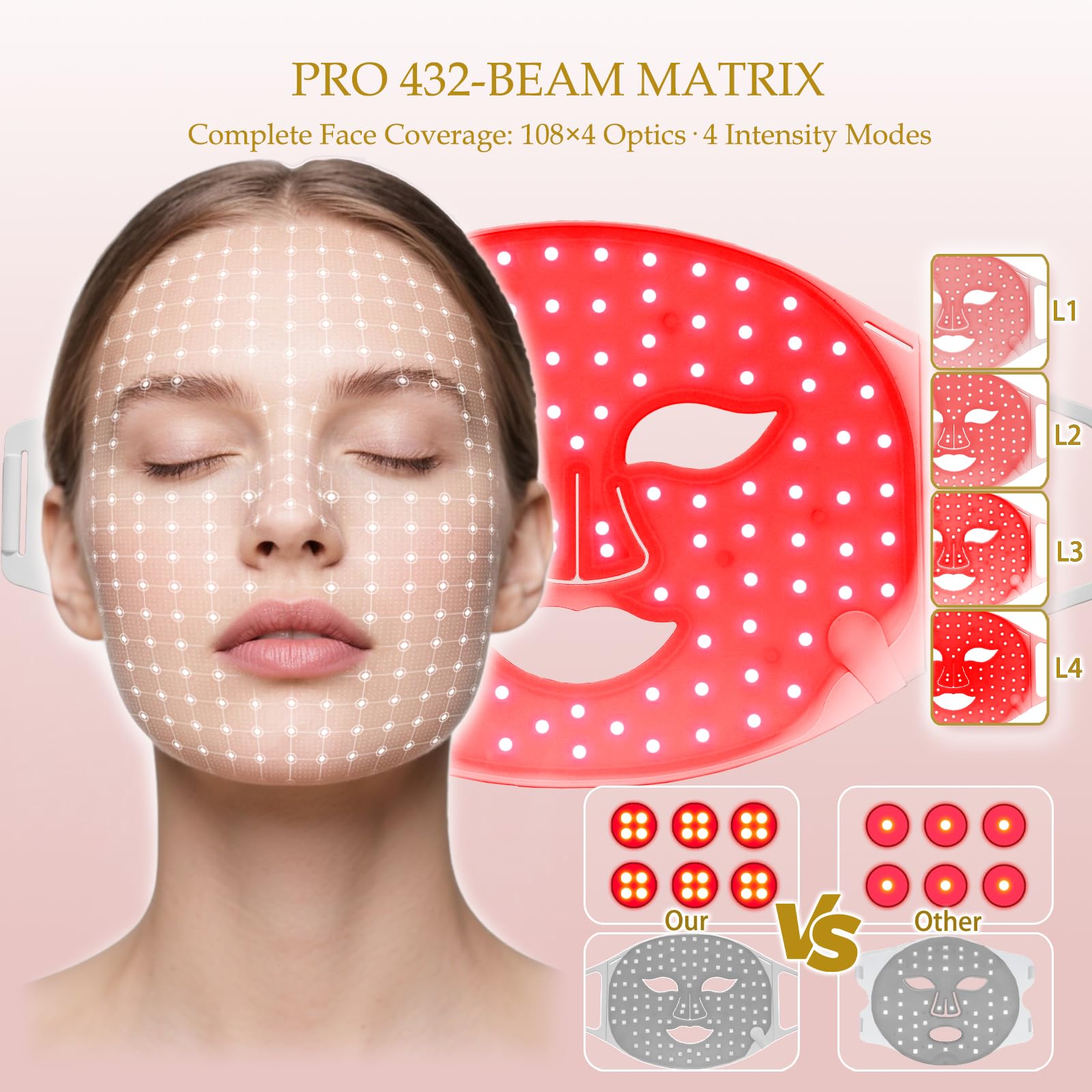 Veraylife mascarilla con 432 diodos y 8 modos para una piel más luminosa.
