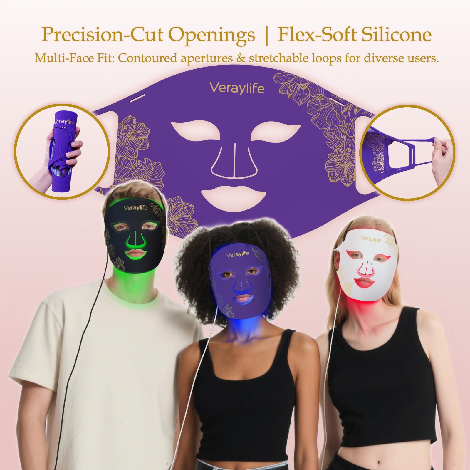 Veraylife detalle de cuentas LED 432 para una cobertura facial uniforme.
