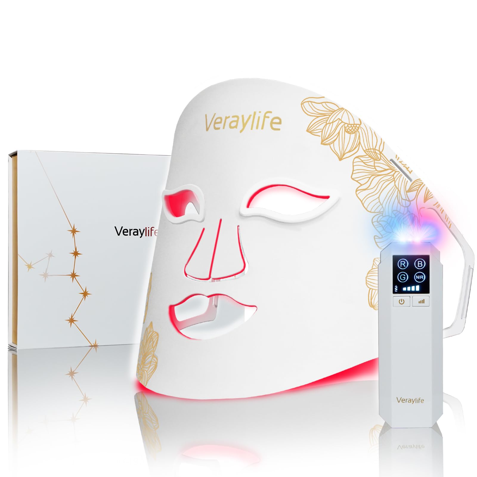 Veraylife máscara con luz roja y siete colores para cuidado facial diario.