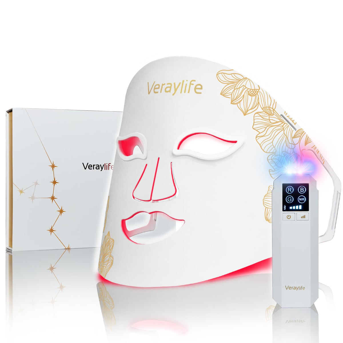 Veraylife máscara con luz roja y siete colores para cuidado facial diario.