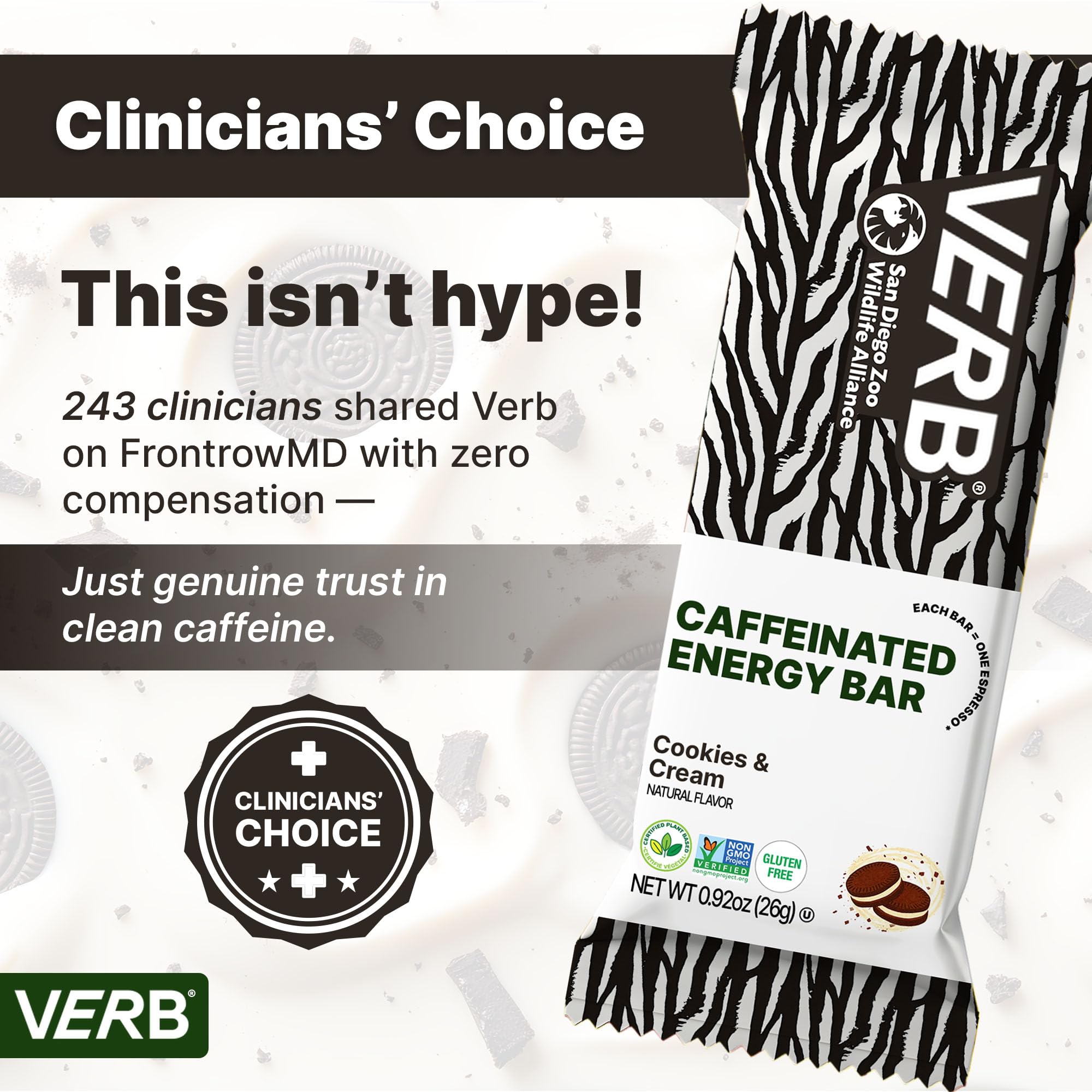 Cafeína de té verde en Verb Energy Bar, energía suave para un enfoque estable.