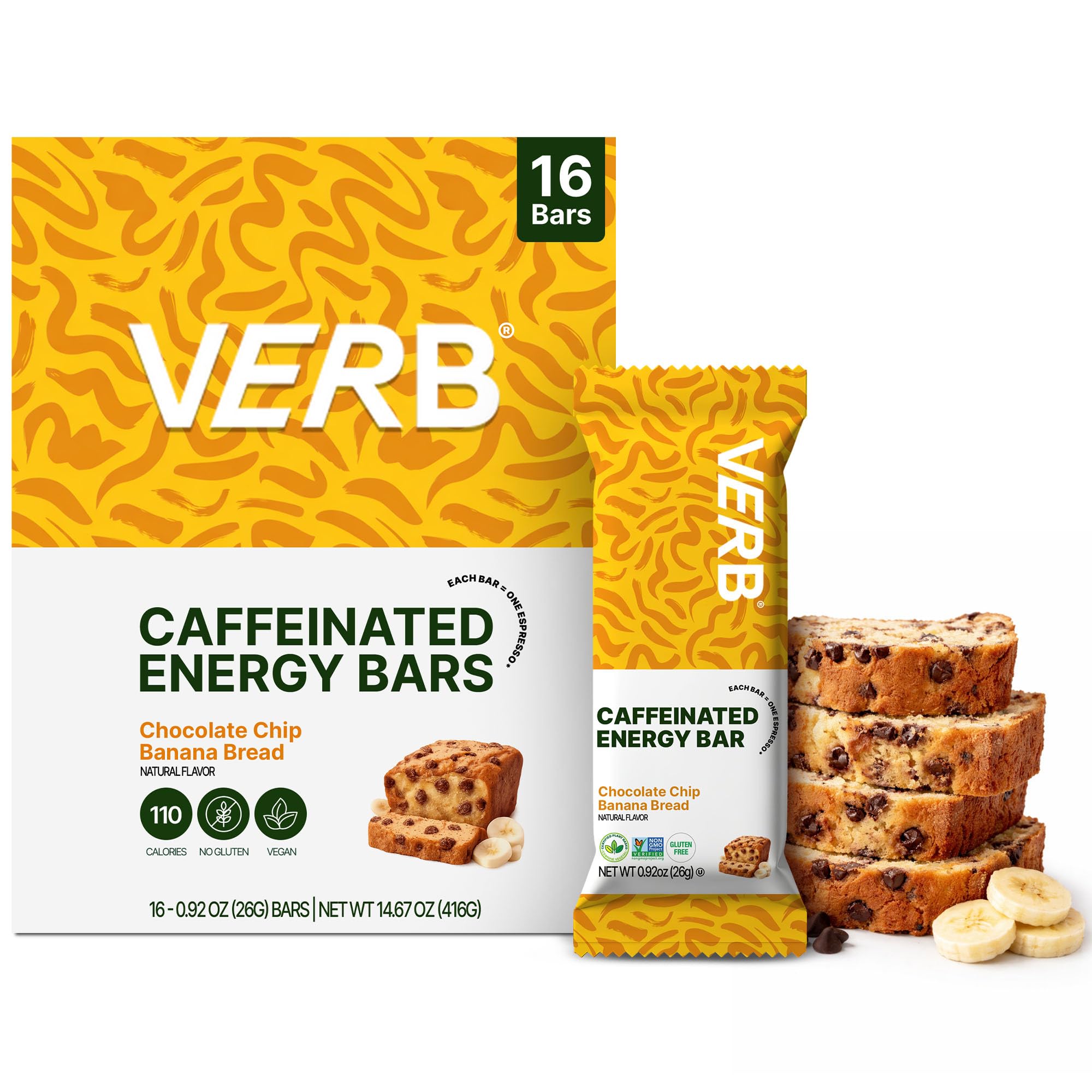 Barras Verb Energy en empaque, energía rápida para empezar el día.