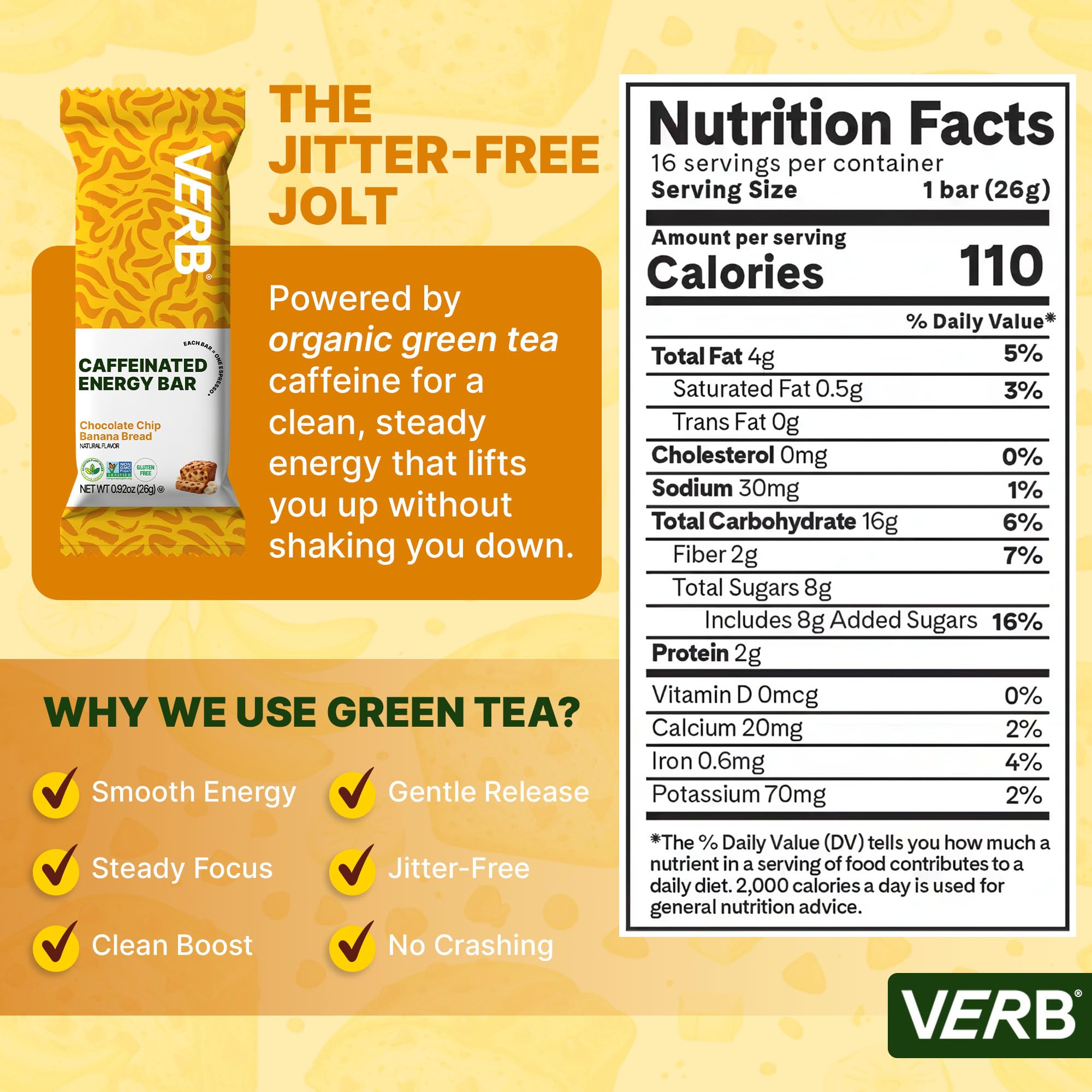 Textura suave de Verb Energy, snack delicioso para cualquier momento.