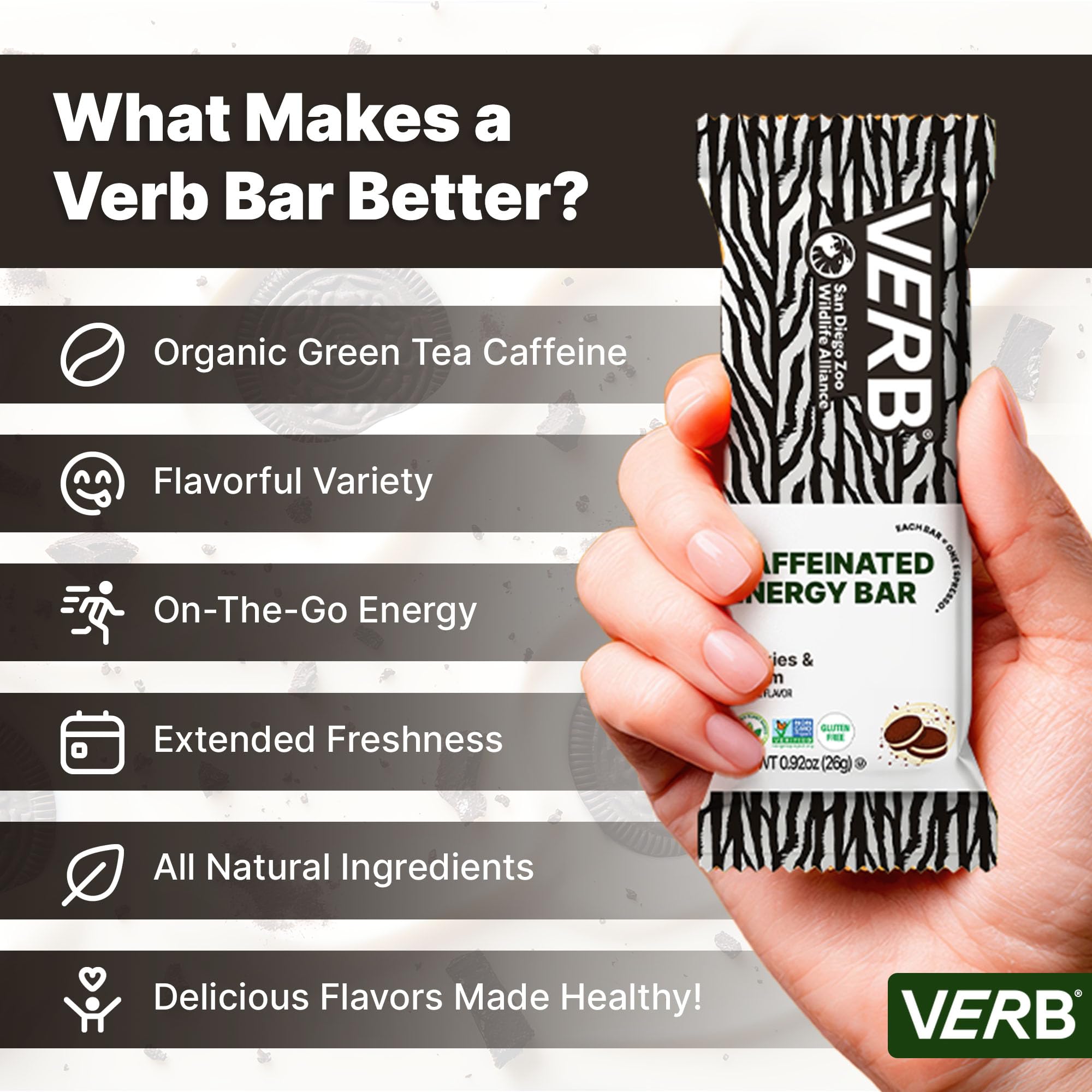 Energía sostenida con Verb Energy Bar para entrenamientos o caminatas.