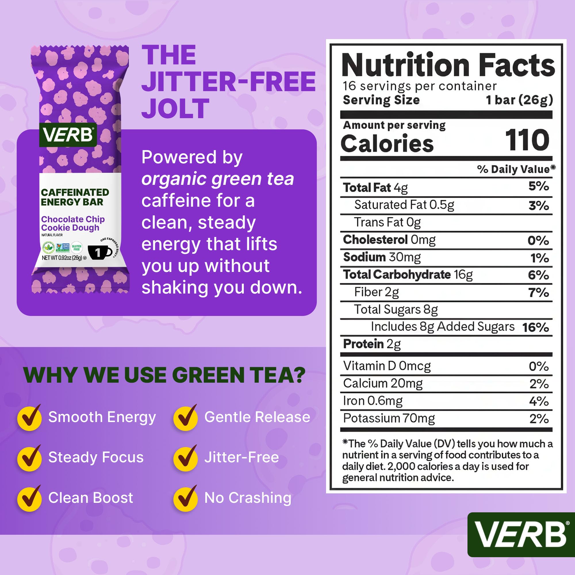 Verb Energy Bar ingredientes sin gluten con avena para snack rápido