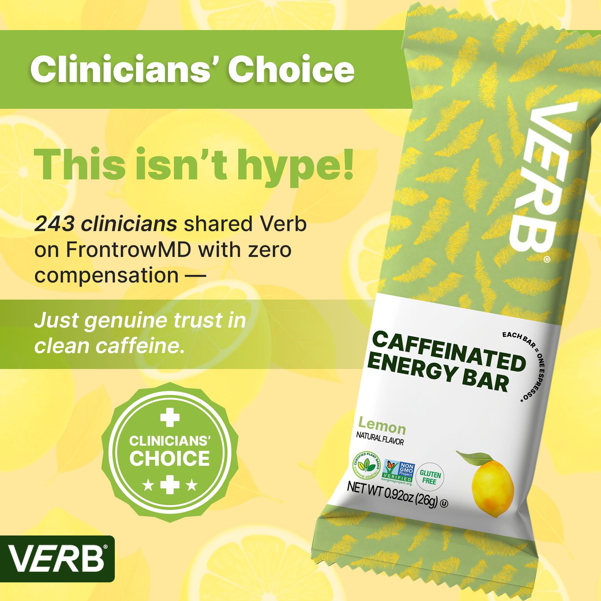 Barra Verb Energy Lemon, cafeína 80 mg de té verde para concentración.