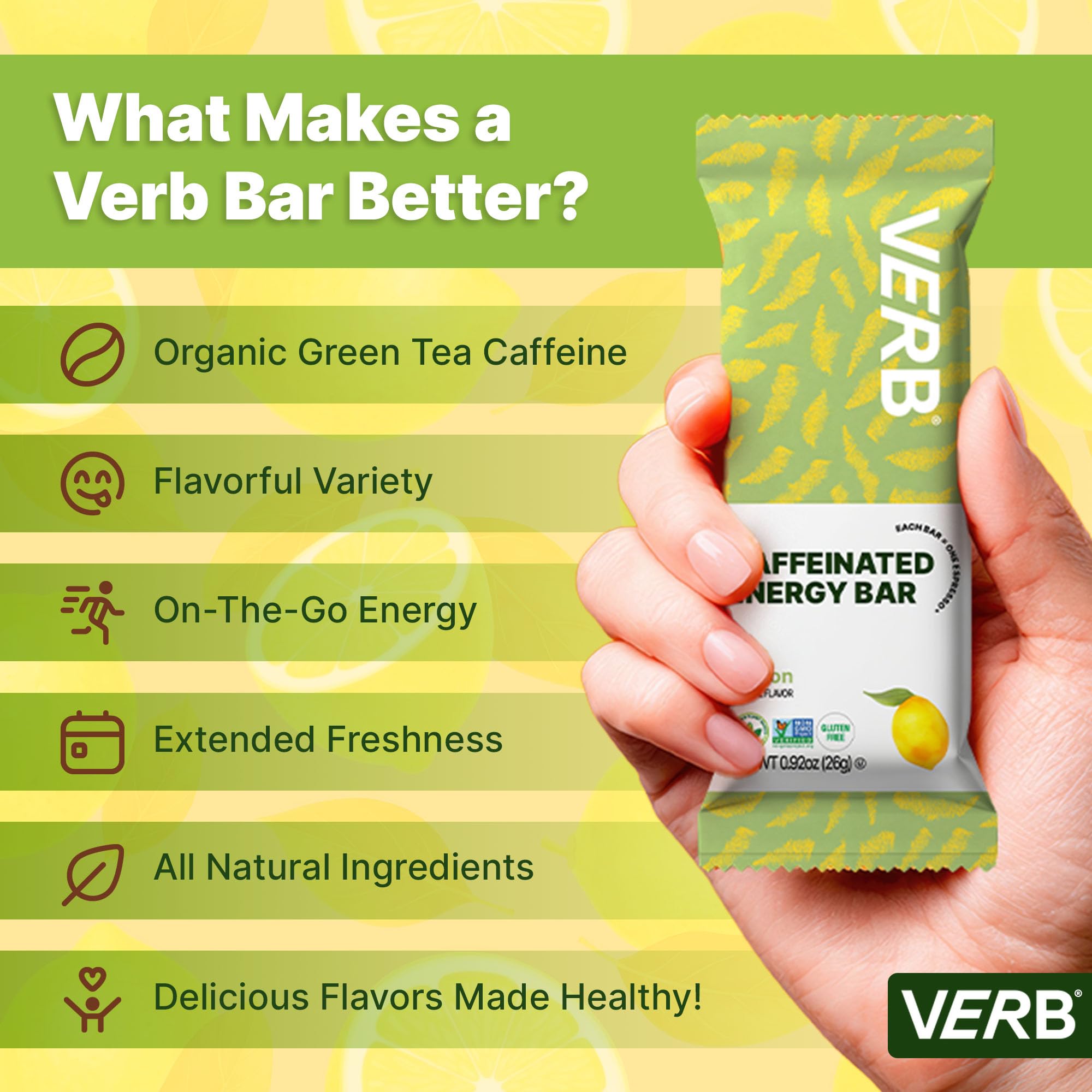 Barra Verb Energy Lemon, formato portátil ideal para viajar.