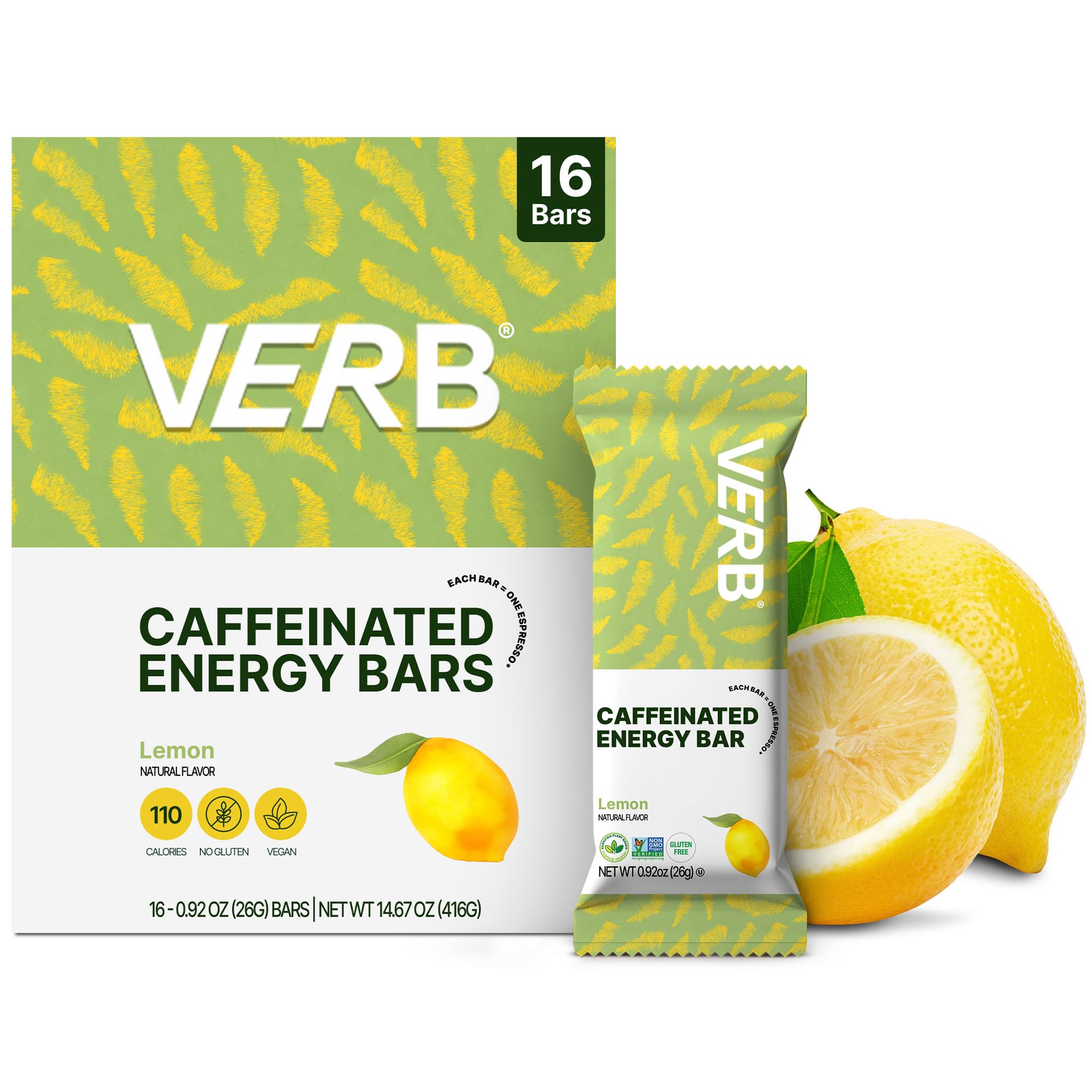 Barra Verb Energy Lemon, paquete 16, energía sostenida para la mañana.