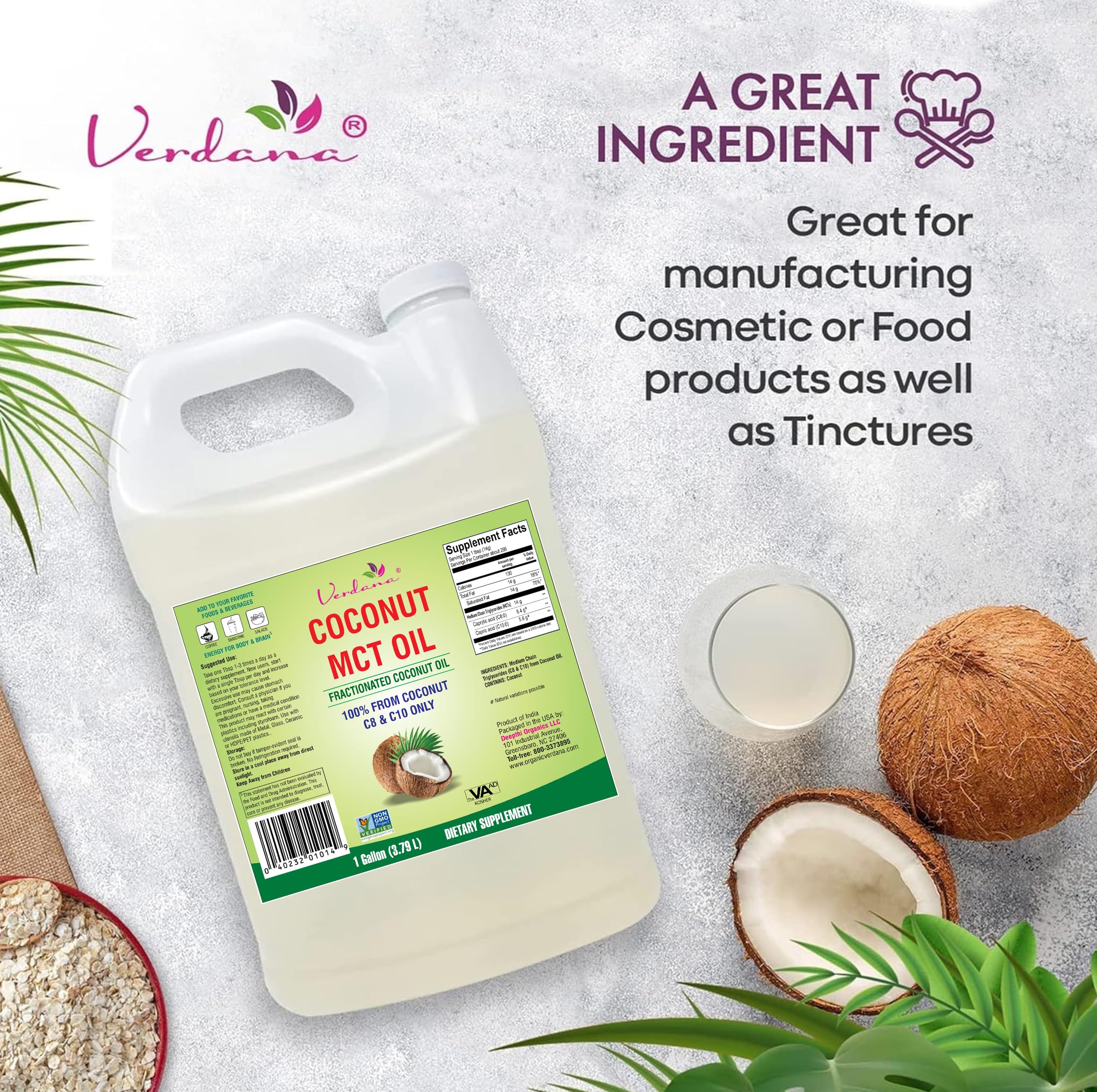 Verdana MCT: envase vegano de aceite de coco, útil como portador para aromaterapia.