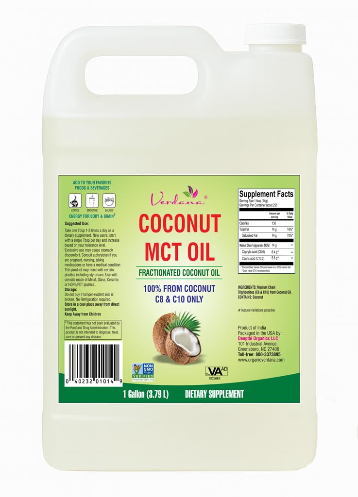 Verdana MCT: bote de aceite fraccionado de coco para cocinar y batidos.