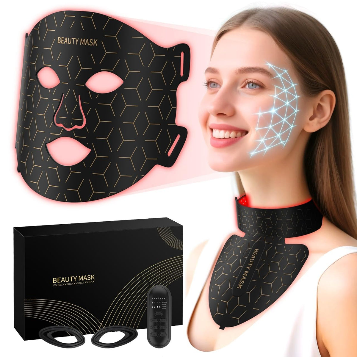 Verfubo red light face and neck mask for radiant skin and even tone.