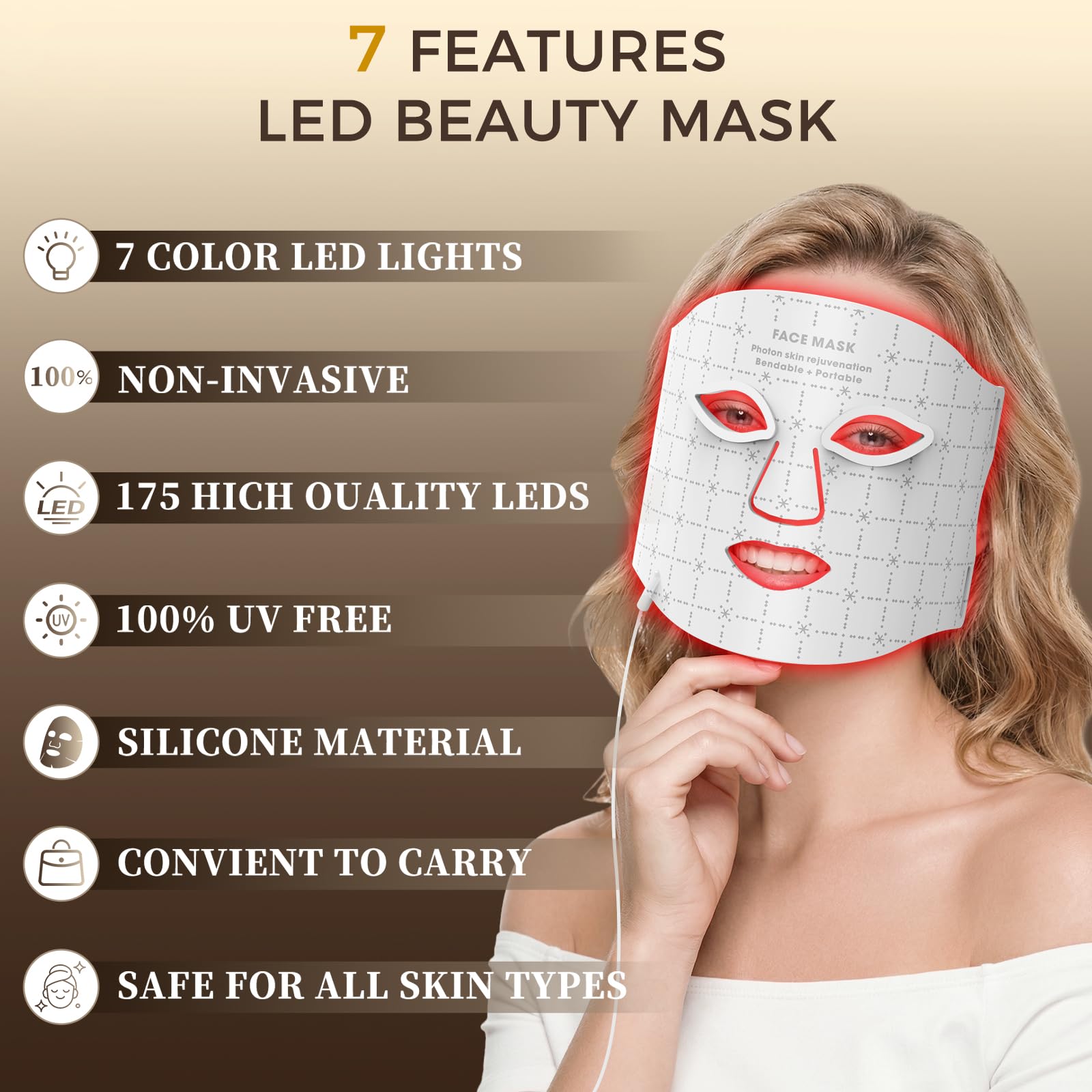 Verfubo paneles LED dedicados, luz profunda para zonas faciales específicas.