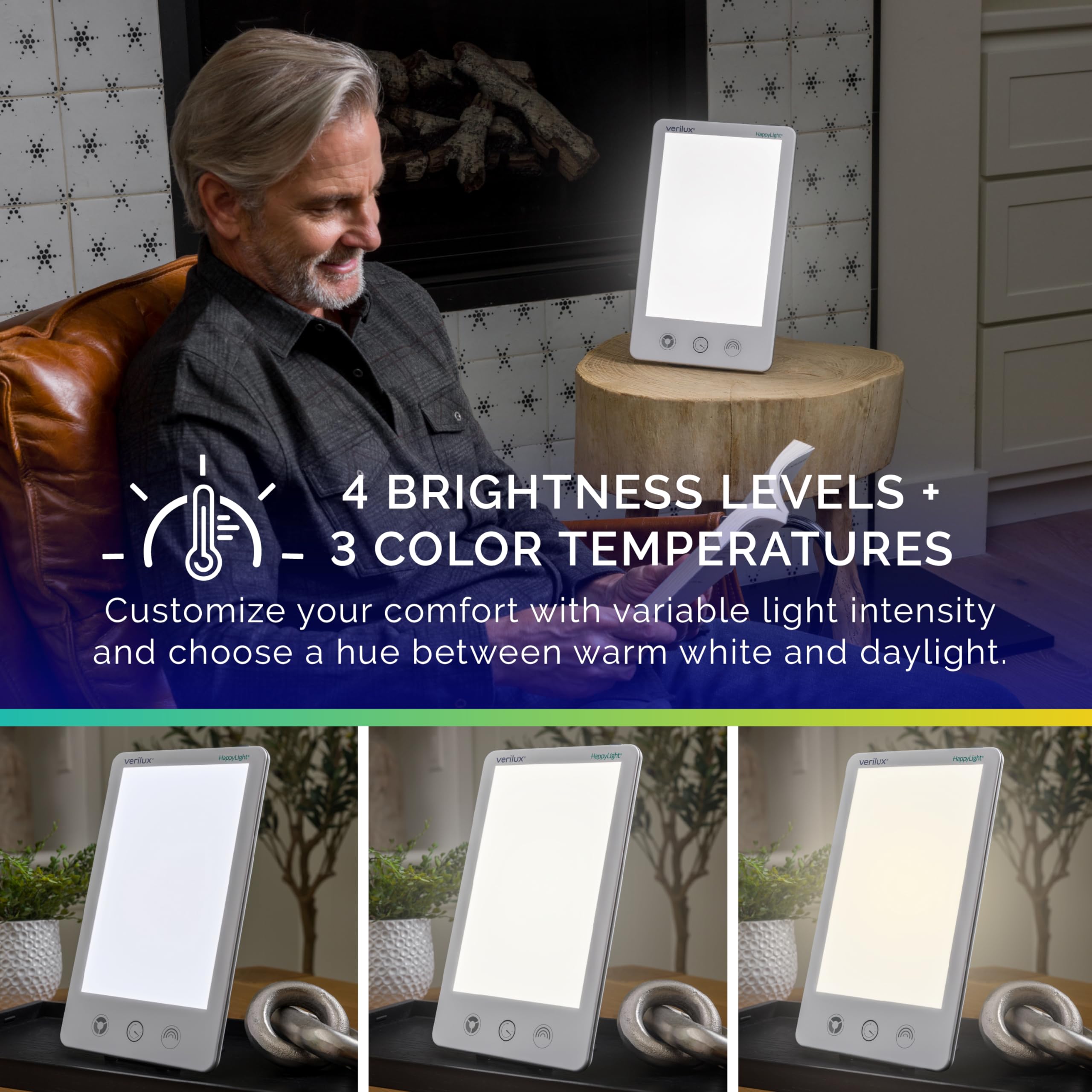 Verilux HappyLight Luxe base desmontable para uso flexible.
