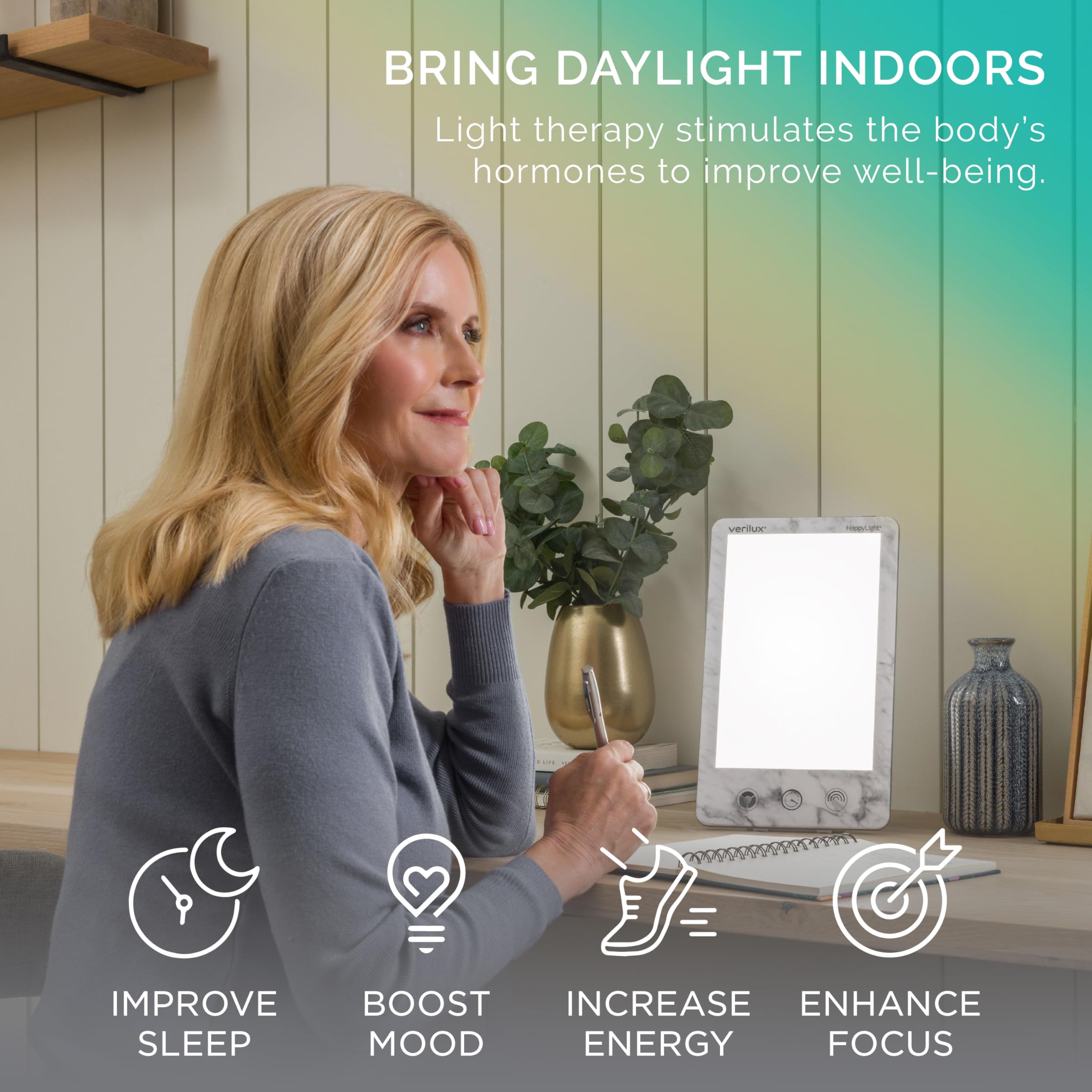 Verilux HappyLight Luxe con brillo ajustable para tareas y concentración