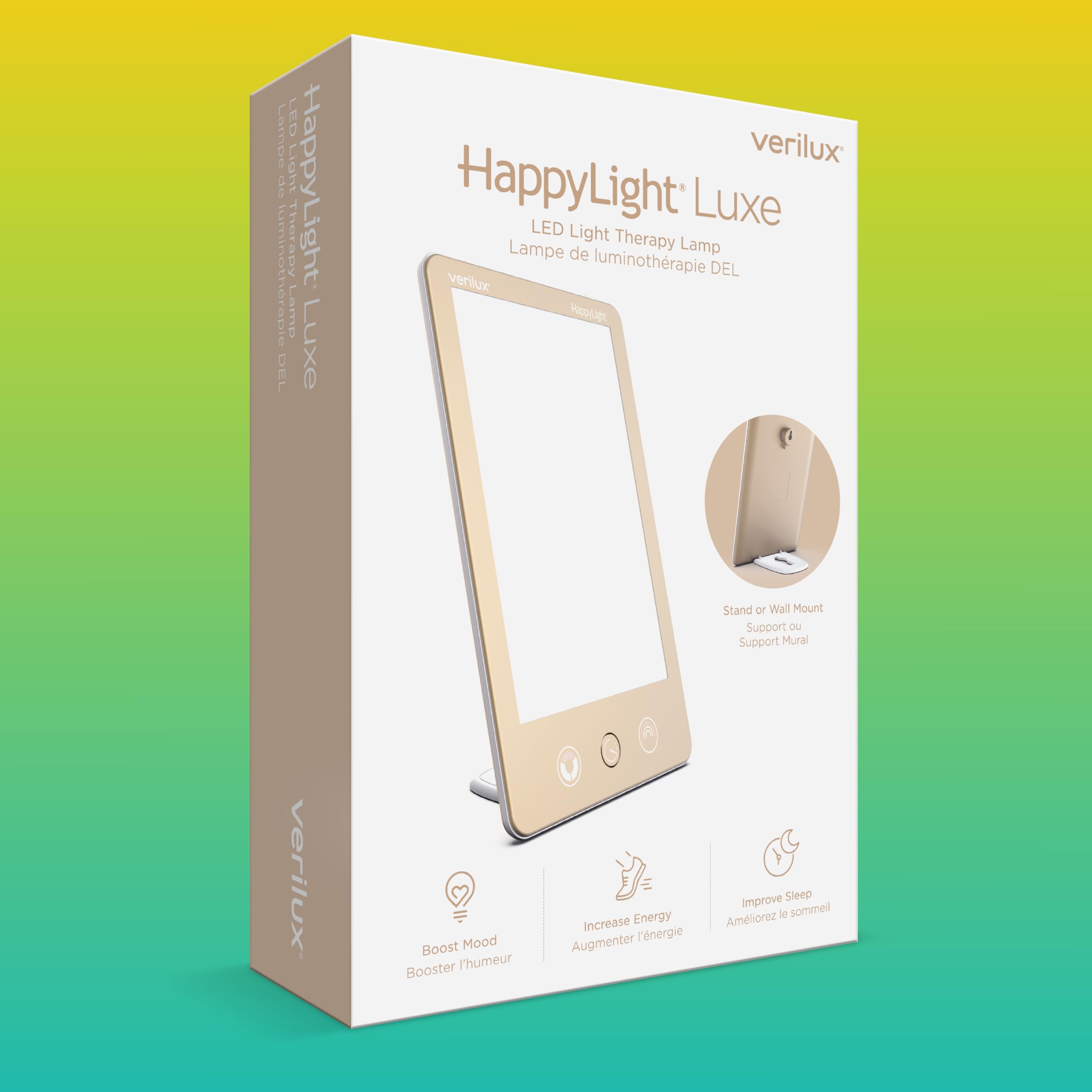Verilux HappyLight Luxe, uso versátil en hogar, oficina o viajes.