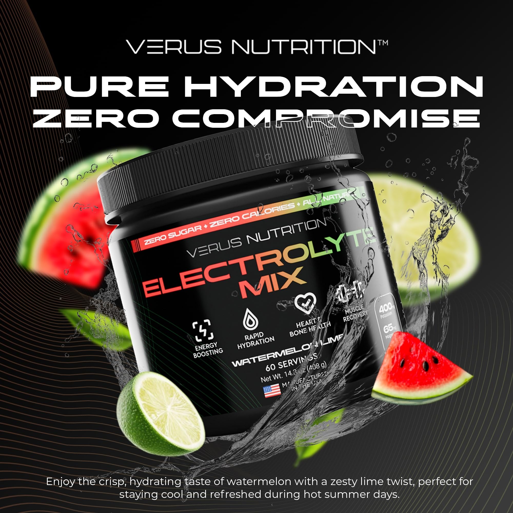 Bote de hidratación VERUS NUTRITION con envase eco sostenible sabor sandia-lima